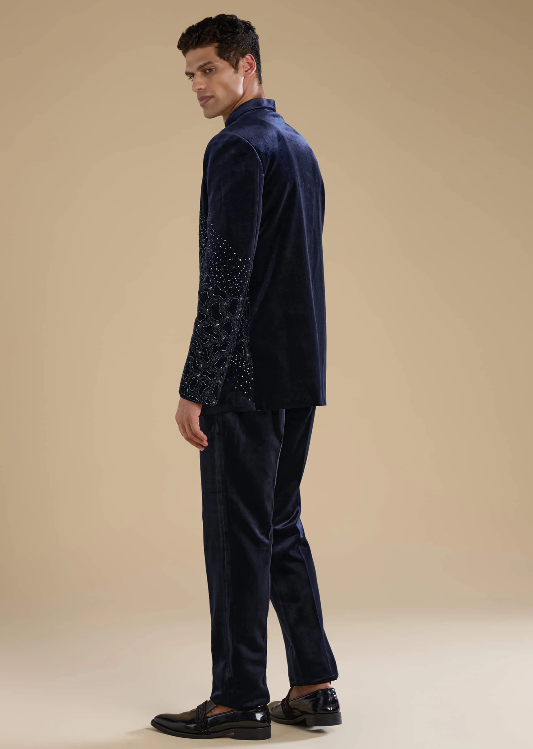 Navy Blue Velvet Jodhpuris with Sequins - Image 5