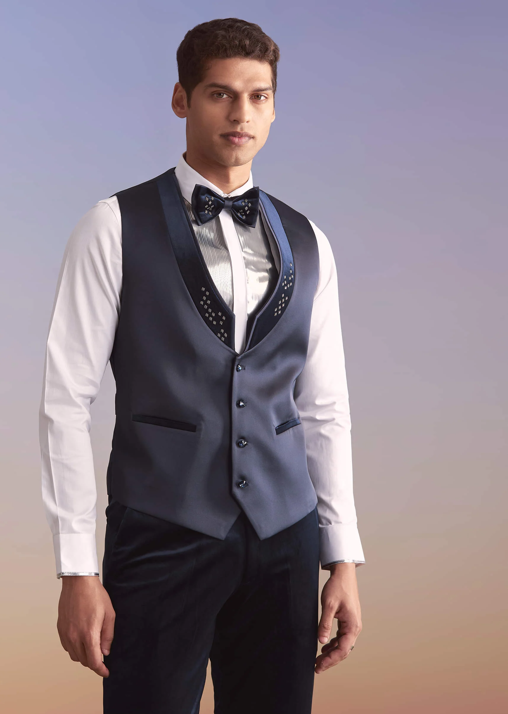 Navy Blue Velvet Tuxedo For Men With Hand Embroidery - Image 6