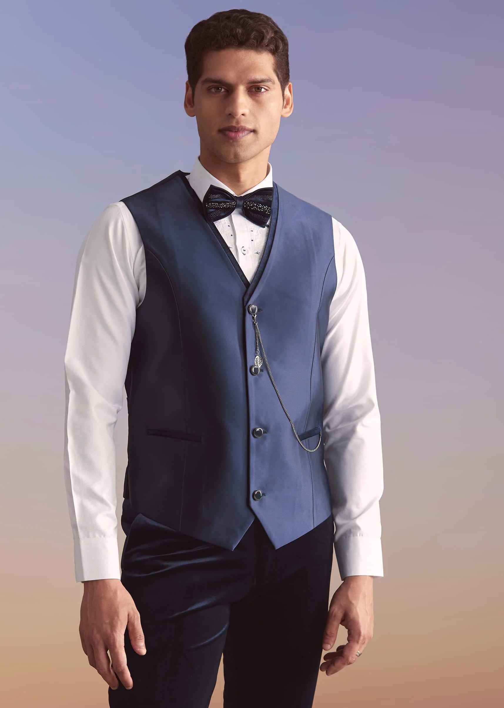 Navy Blue Velvet Tuxedo For Men With Intricate Hand Work - Image 6