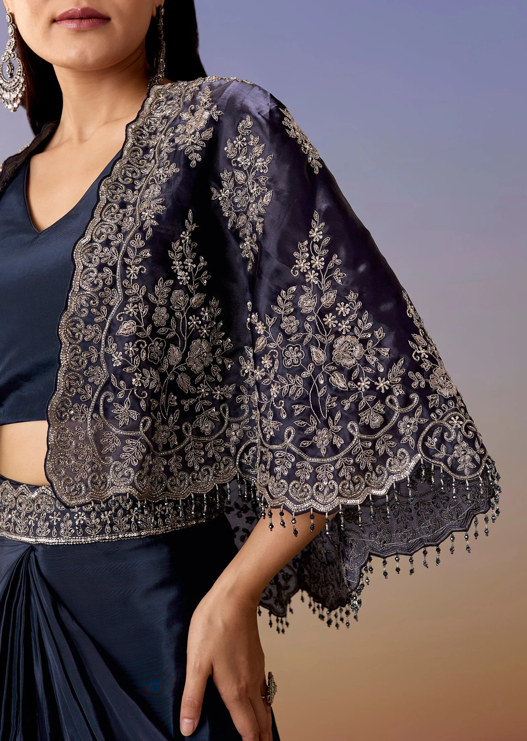 Navy Cape Drape Skirt Set - Image 2