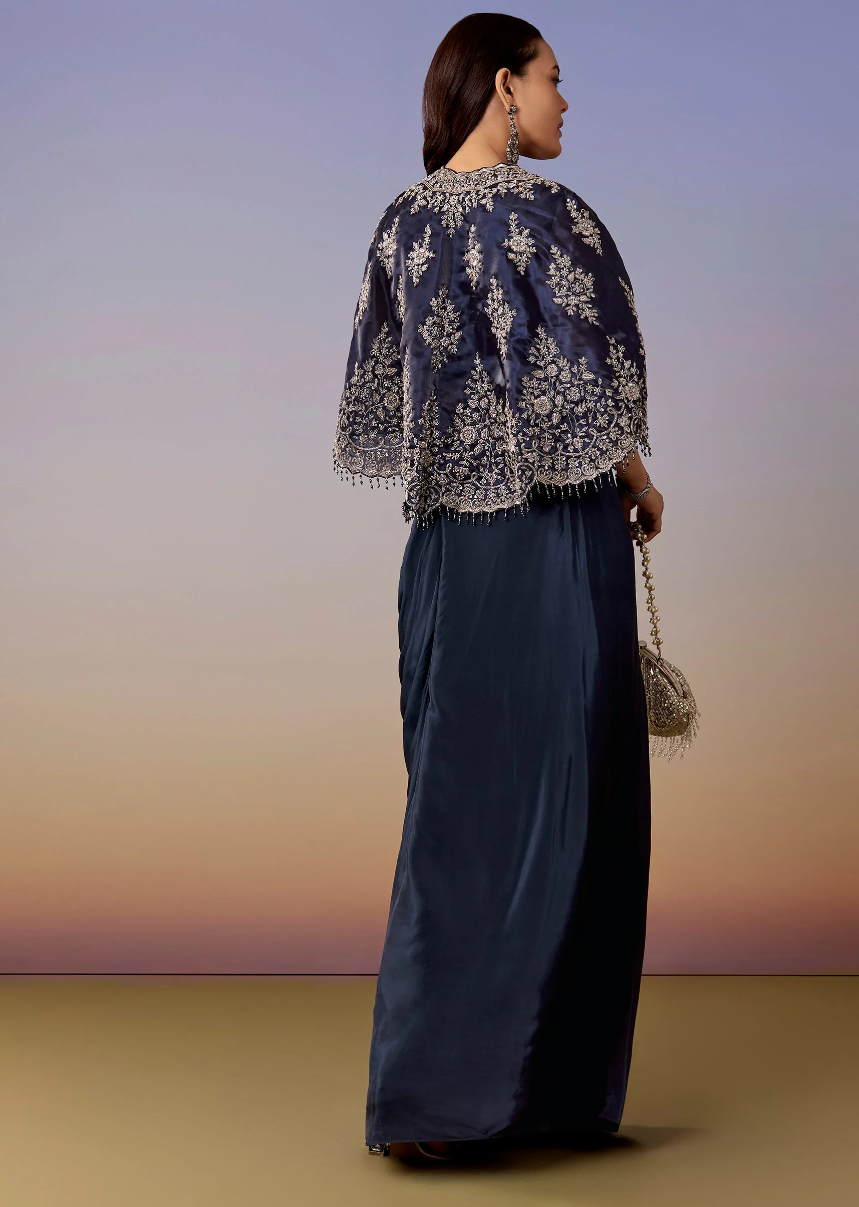Navy Cape Drape Skirt Set - Image 5
