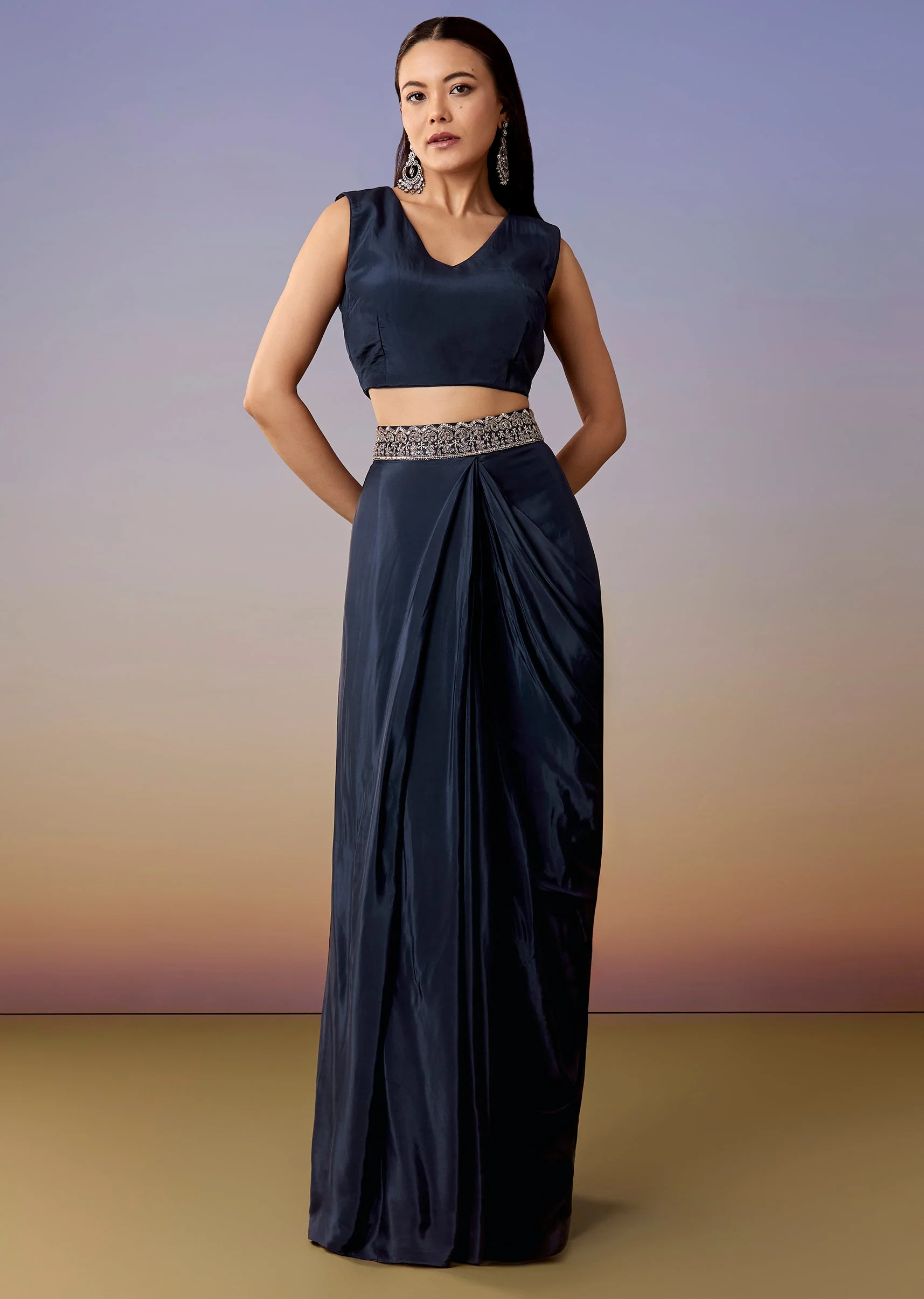 Navy Cape Drape Skirt Set - Image 6