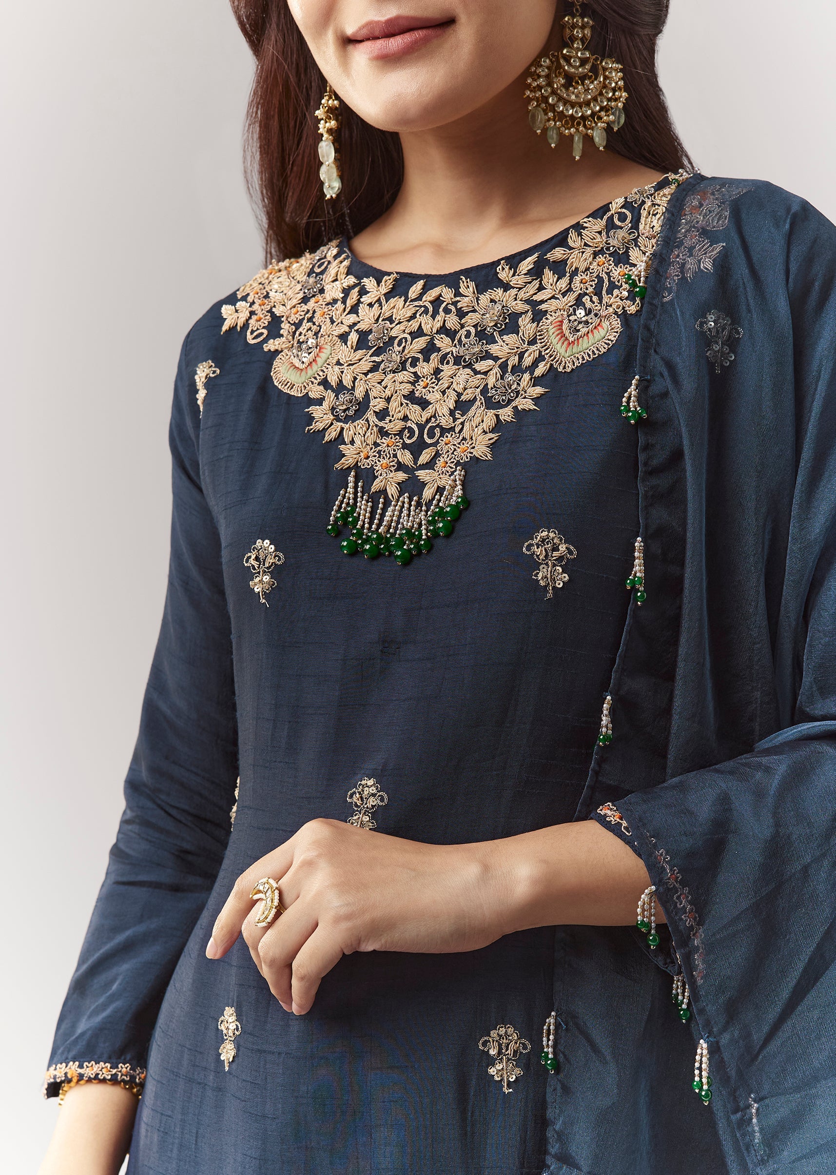 Navy Pakistani Style Sharara Set With Dupatta - Image 2