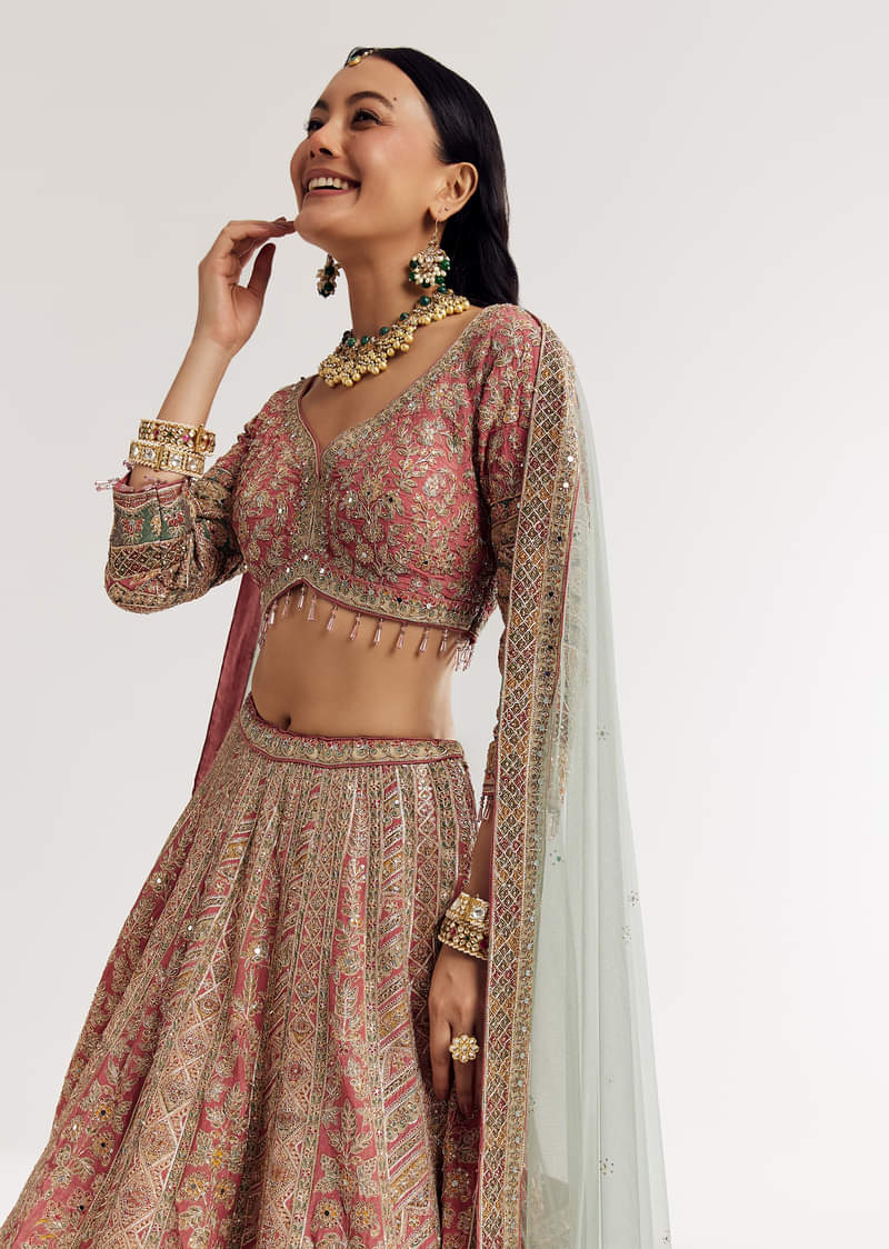 Net Dupatta Georgette Printed Lehenga With Stone Embroidery - Image 2