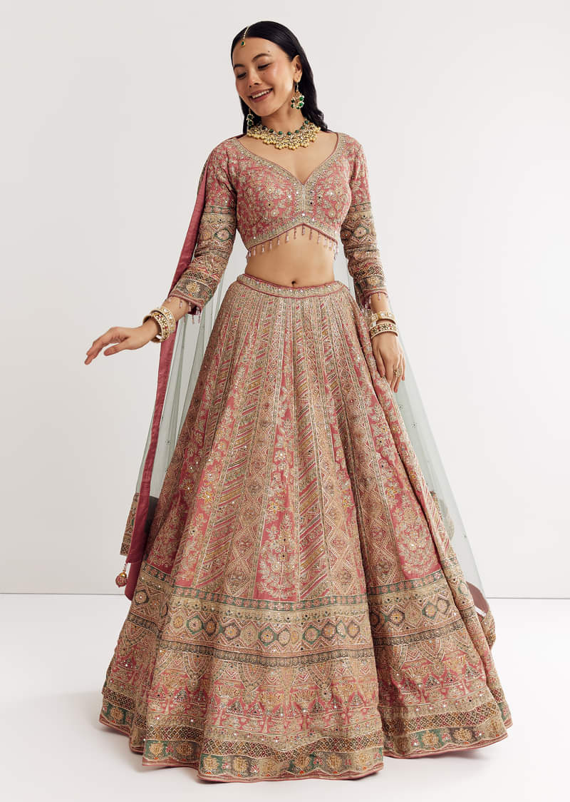 Net Dupatta Georgette Printed Lehenga With Stone Embroidery - Image 3
