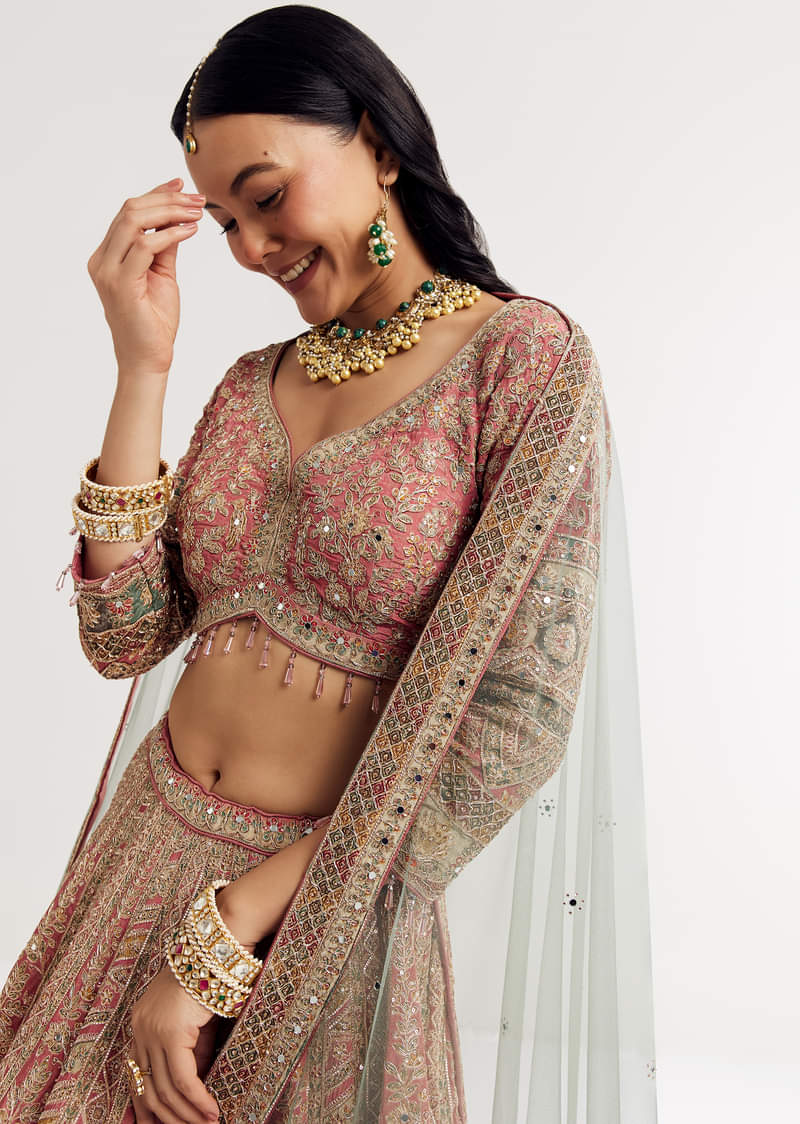 Net Dupatta Georgette Printed Lehenga With Stone Embroidery - Image 4