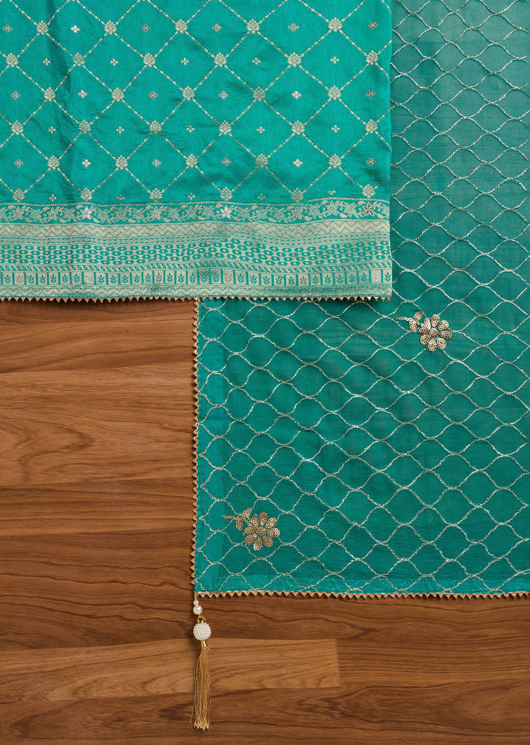 Noor Green Chanderi Unstitched Suit And Dupatta - Image 3