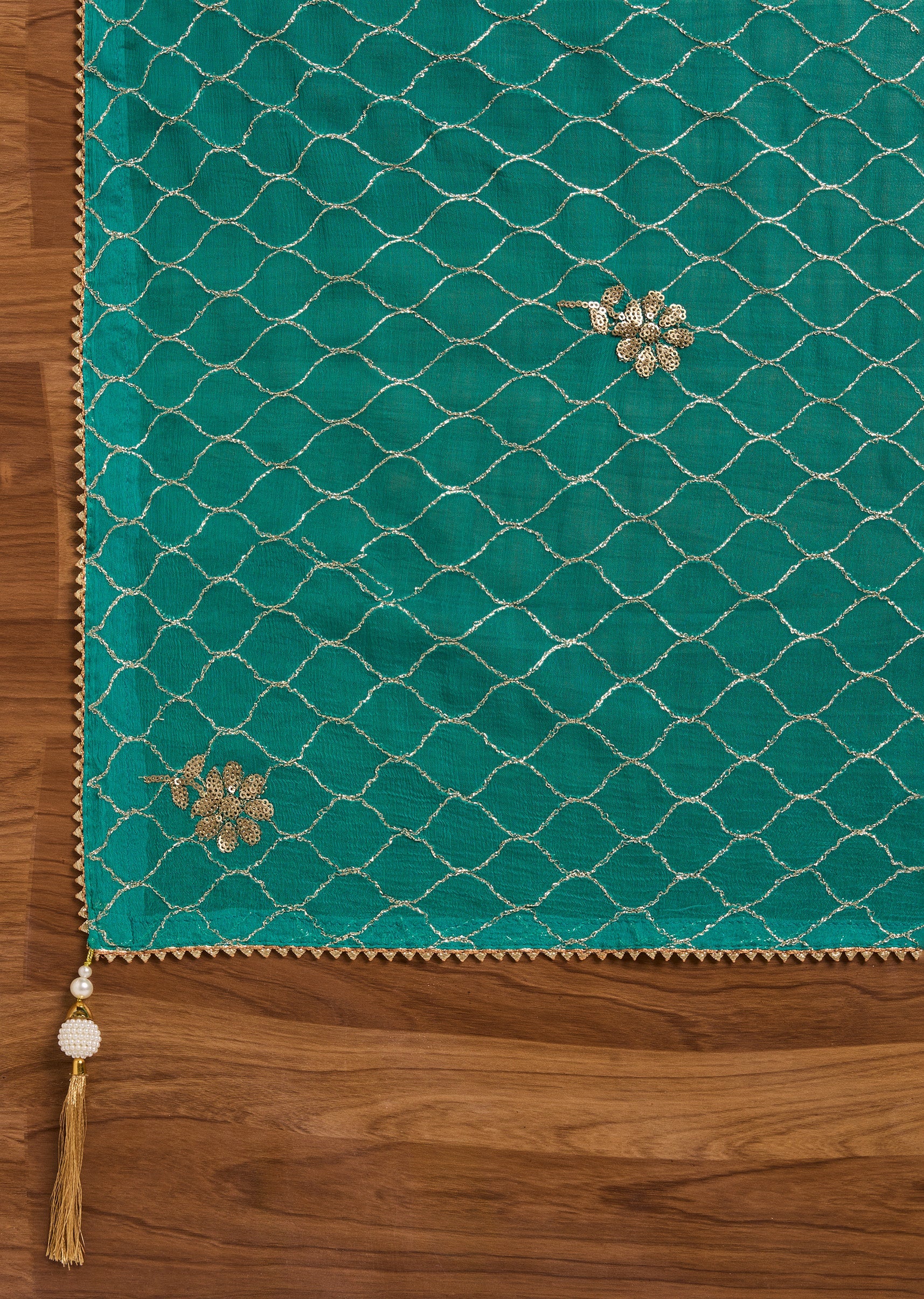 Noor Green Chanderi Unstitched Suit And Dupatta - Image 5