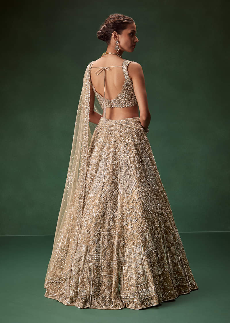 Nude Bridal Lehenga With Intricate Floral Sequin And Beadwork - Image 2