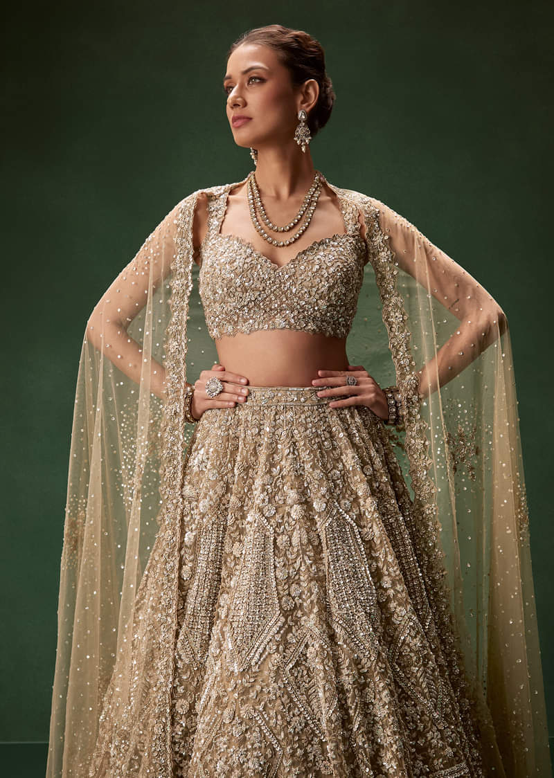 Nude Bridal Lehenga With Intricate Floral Sequin And Beadwork - Image 5