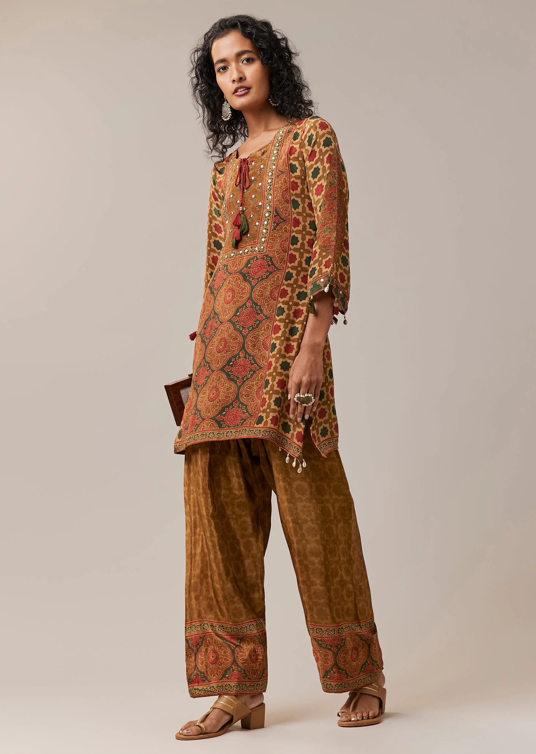 Ochre Yellow Printed Kurta and Pant Set