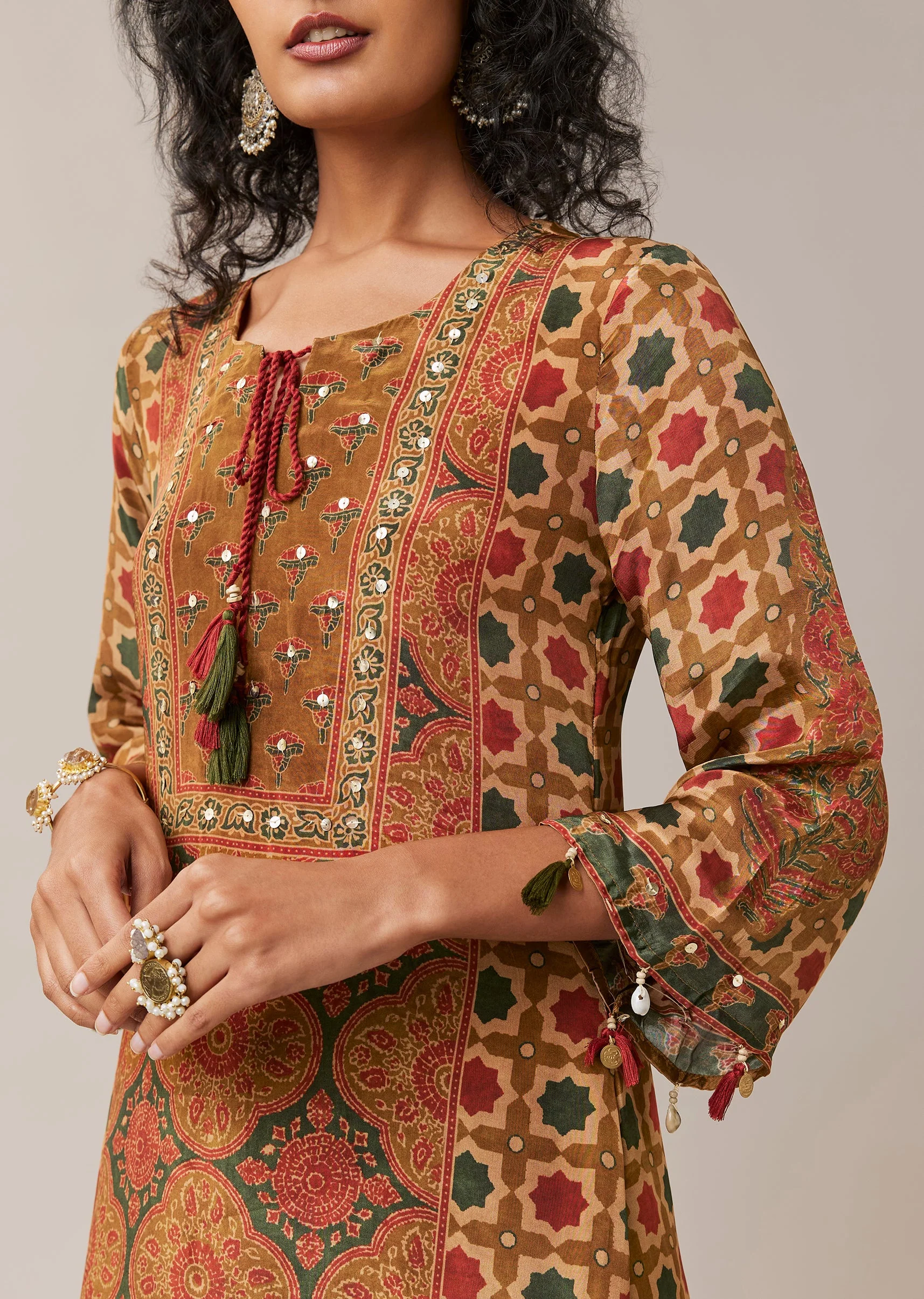 Ochre Yellow Printed Kurta and Pant Set - Image 2