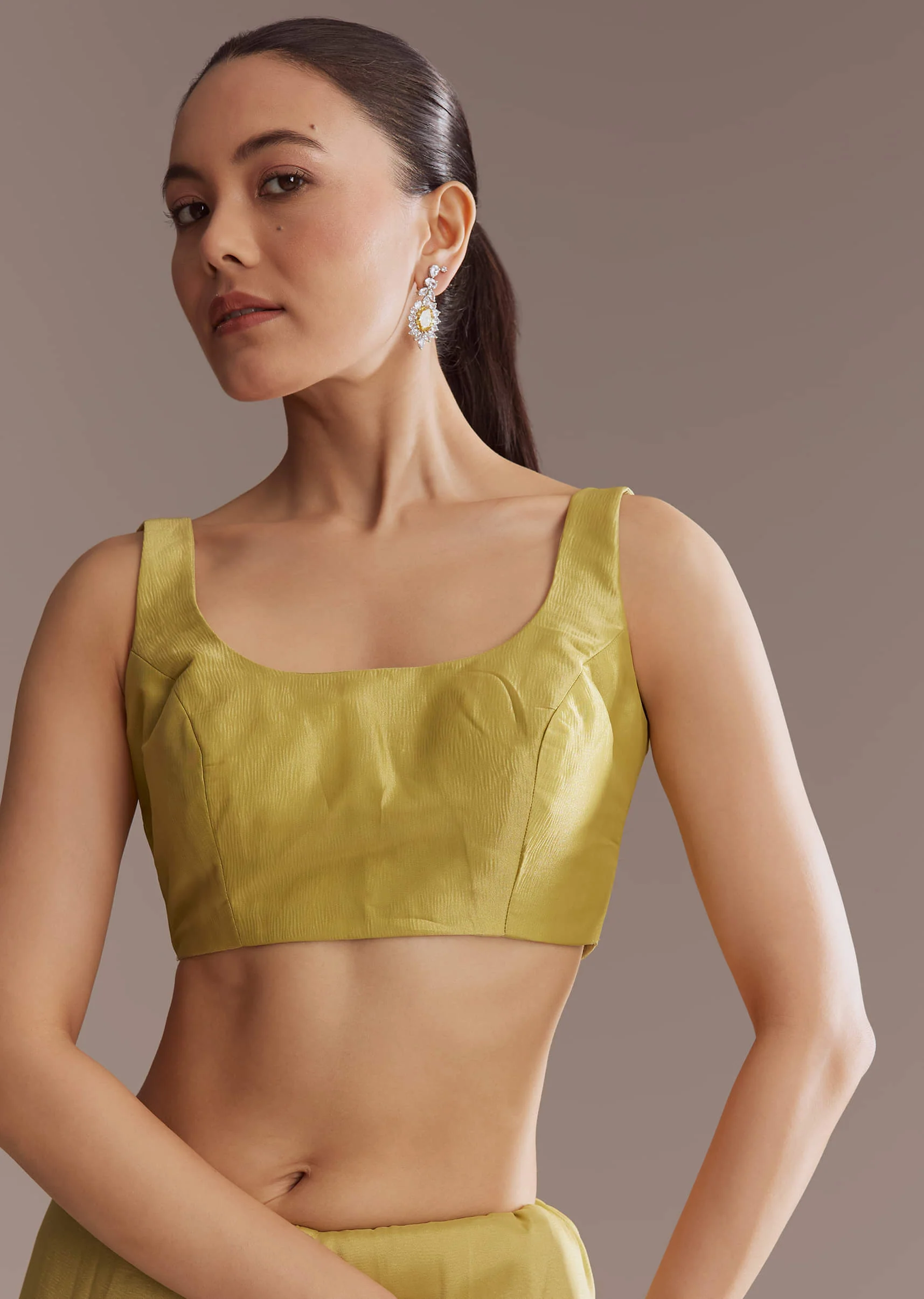 Ochre Yellow Tissue Saree With Zardosi And Stone Embroidery - Image 6