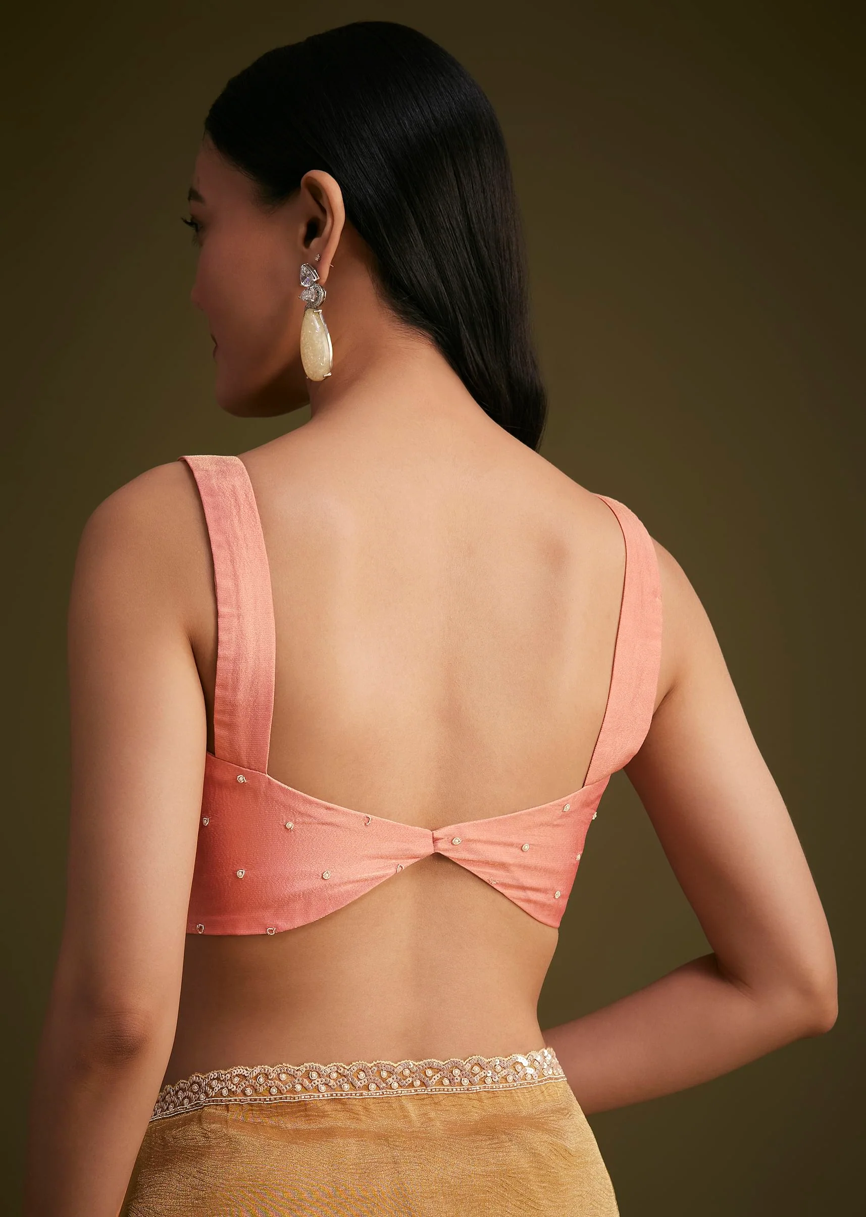 Ochre Yellow Triple Tone Tissue Saree - Image 8