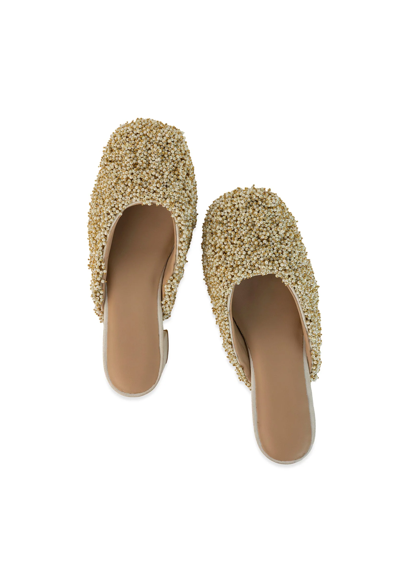 Off White Bead Hand Embellished Mules - Image 2