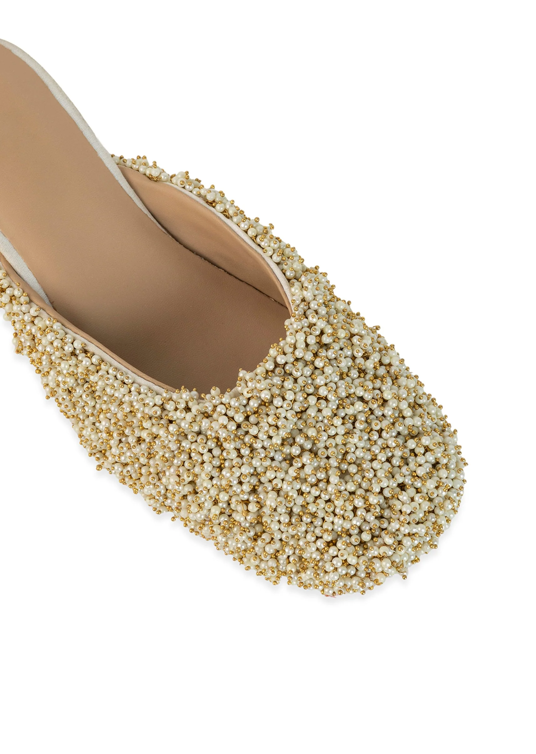 Off White Bead Hand Embellished Mules - Image 3