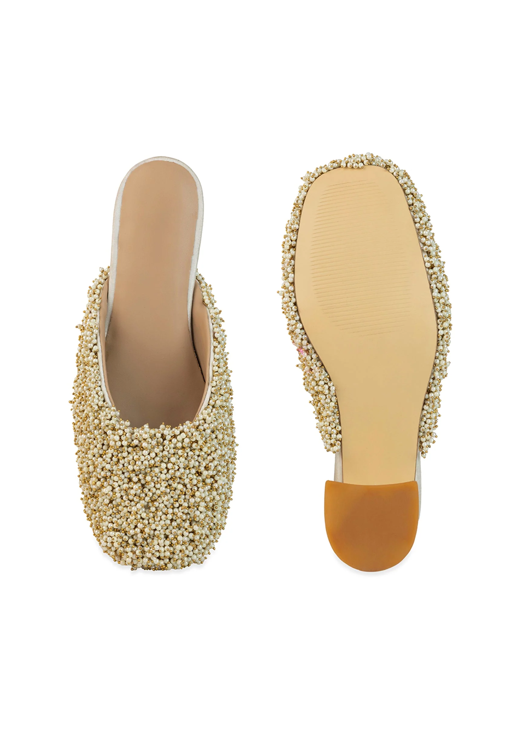 Off White Bead Hand Embellished Mules - Image 4