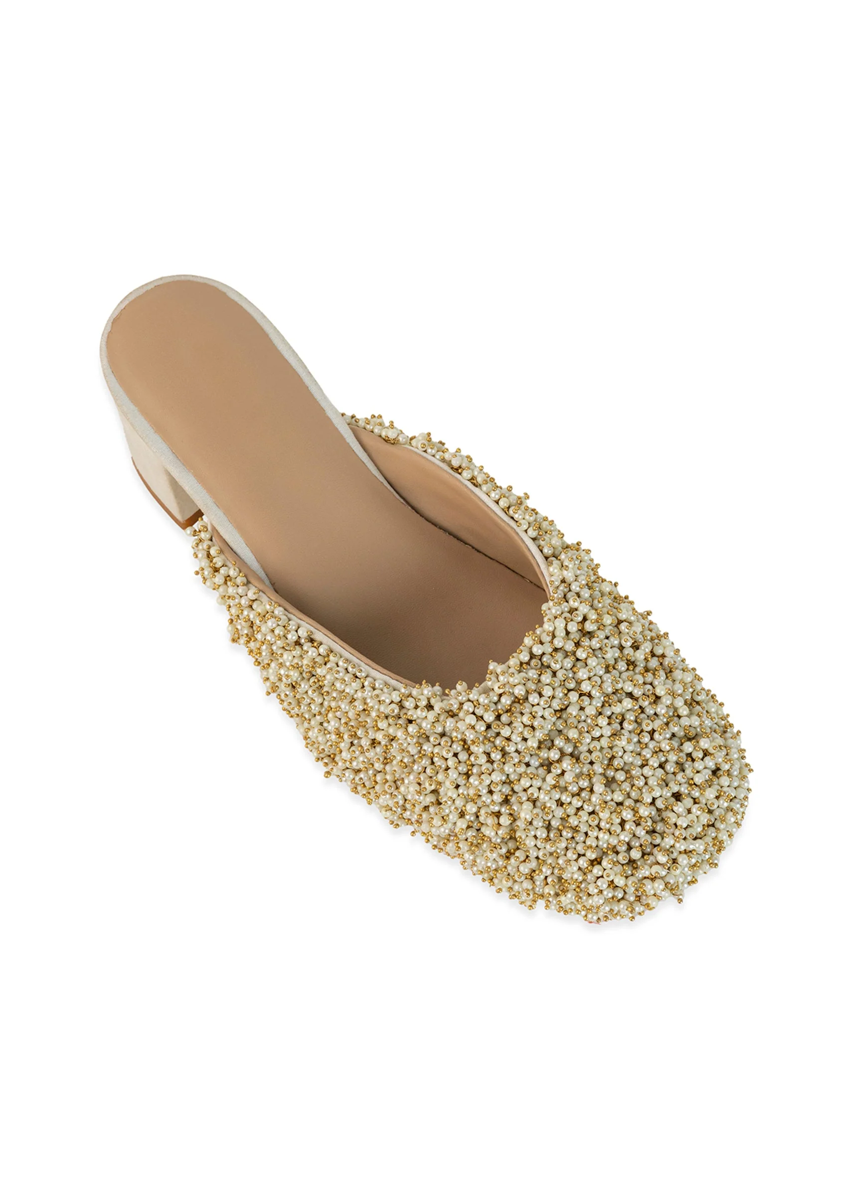 Off White Bead Hand Embellished Mules - Image 5