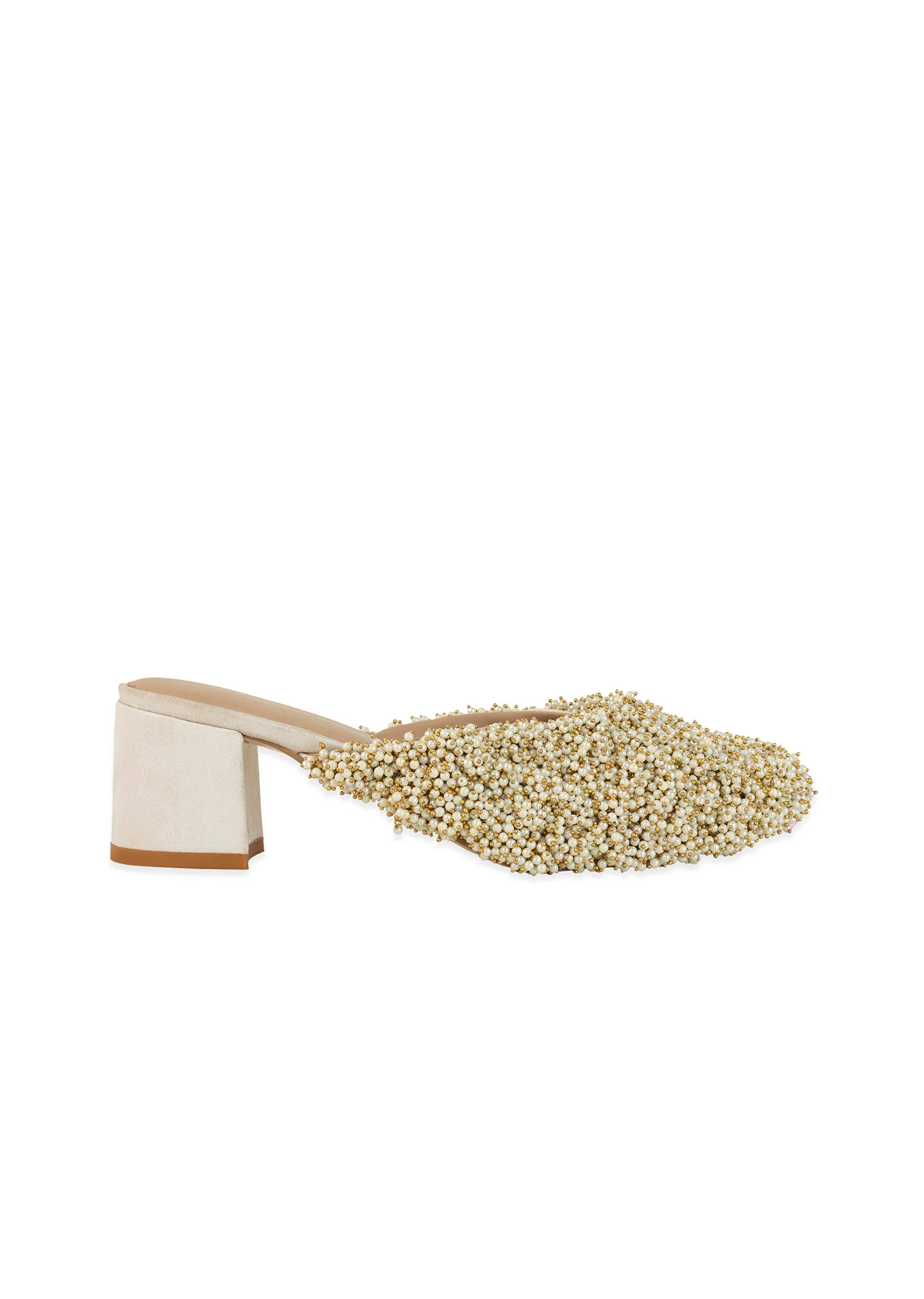 Off White Bead Hand Embellished Mules - Image 6
