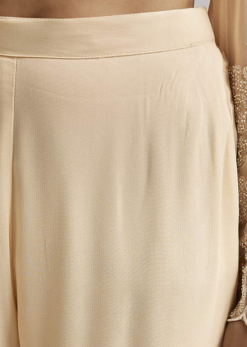Off White Beaded Kurti Pant Set With Dupatta - Image 6