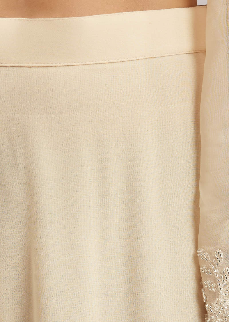 Off White Beaded Short Kurti Pant Set With Dupatta - Image 6