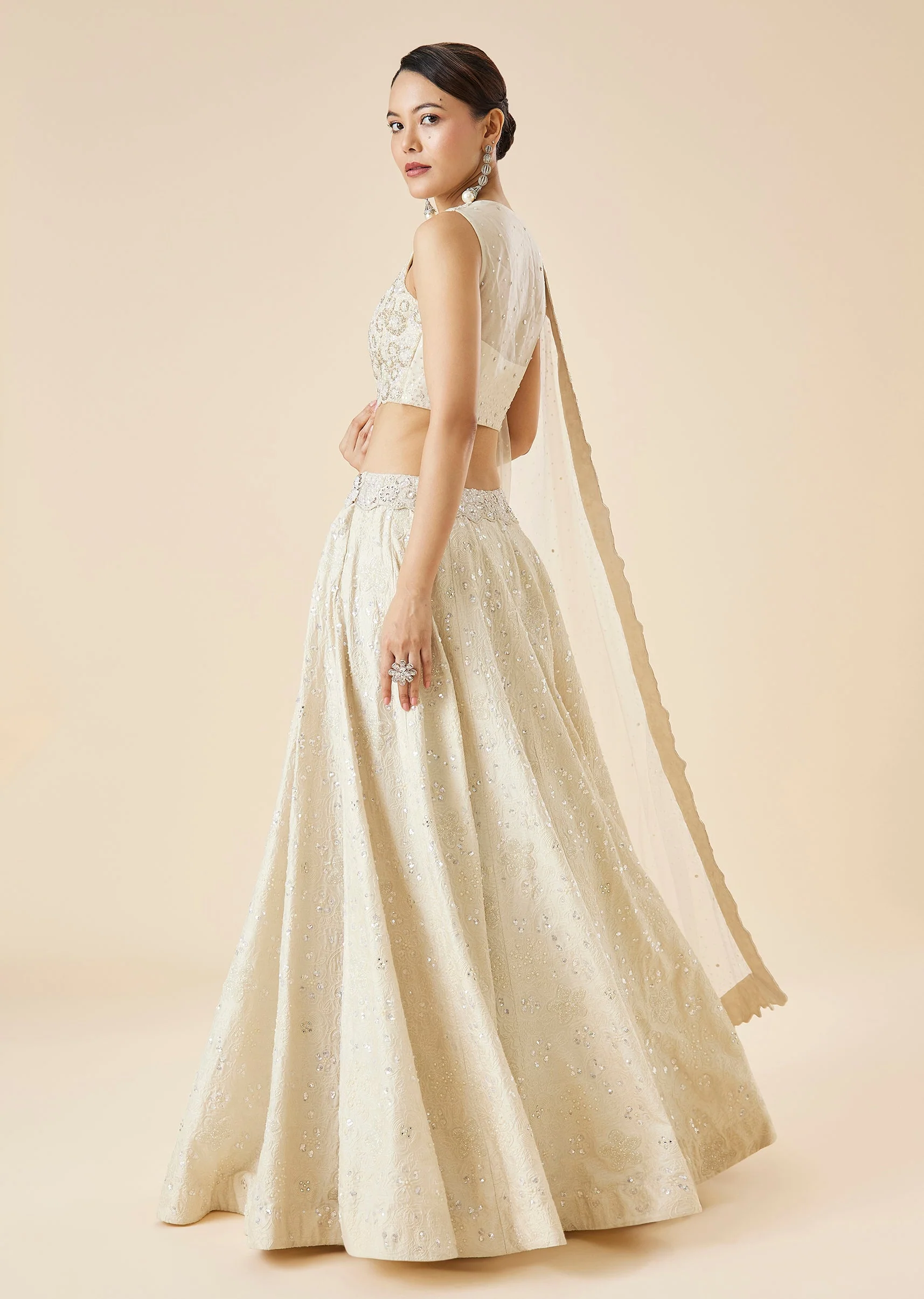 Off White Bridal Embroidered Lehenga Set With Dupatta - Image 2