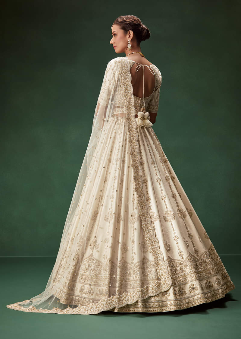 Off White Bridal Lehenga Set With Boat Neck Blouse And Regal Zari Work - Image 2