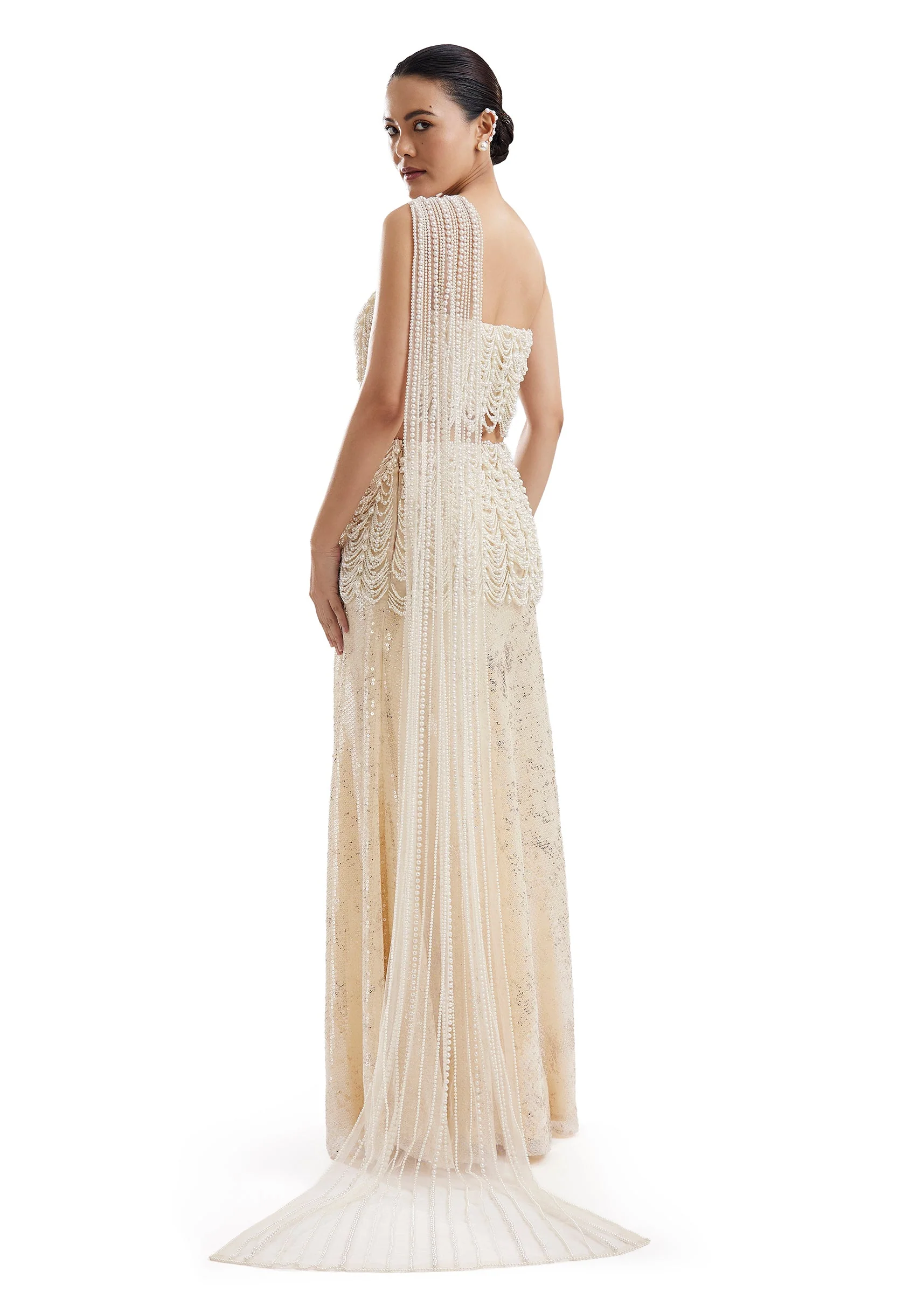 Off-White Bustier Lehenga With Detachable Pallu - Image 2