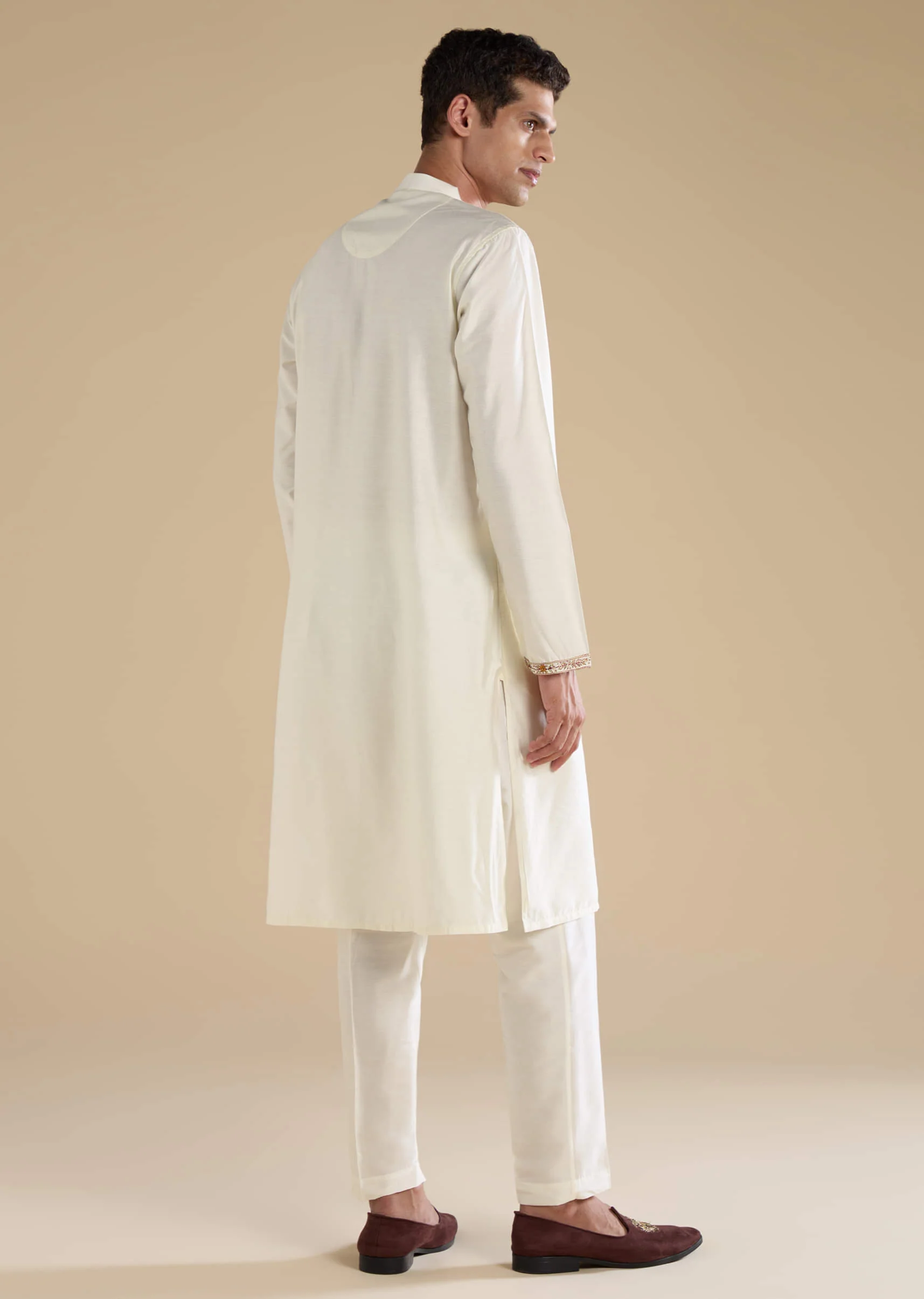 Off White Chanderi Kurta Set with Kashmiri Hand Work - Image 5