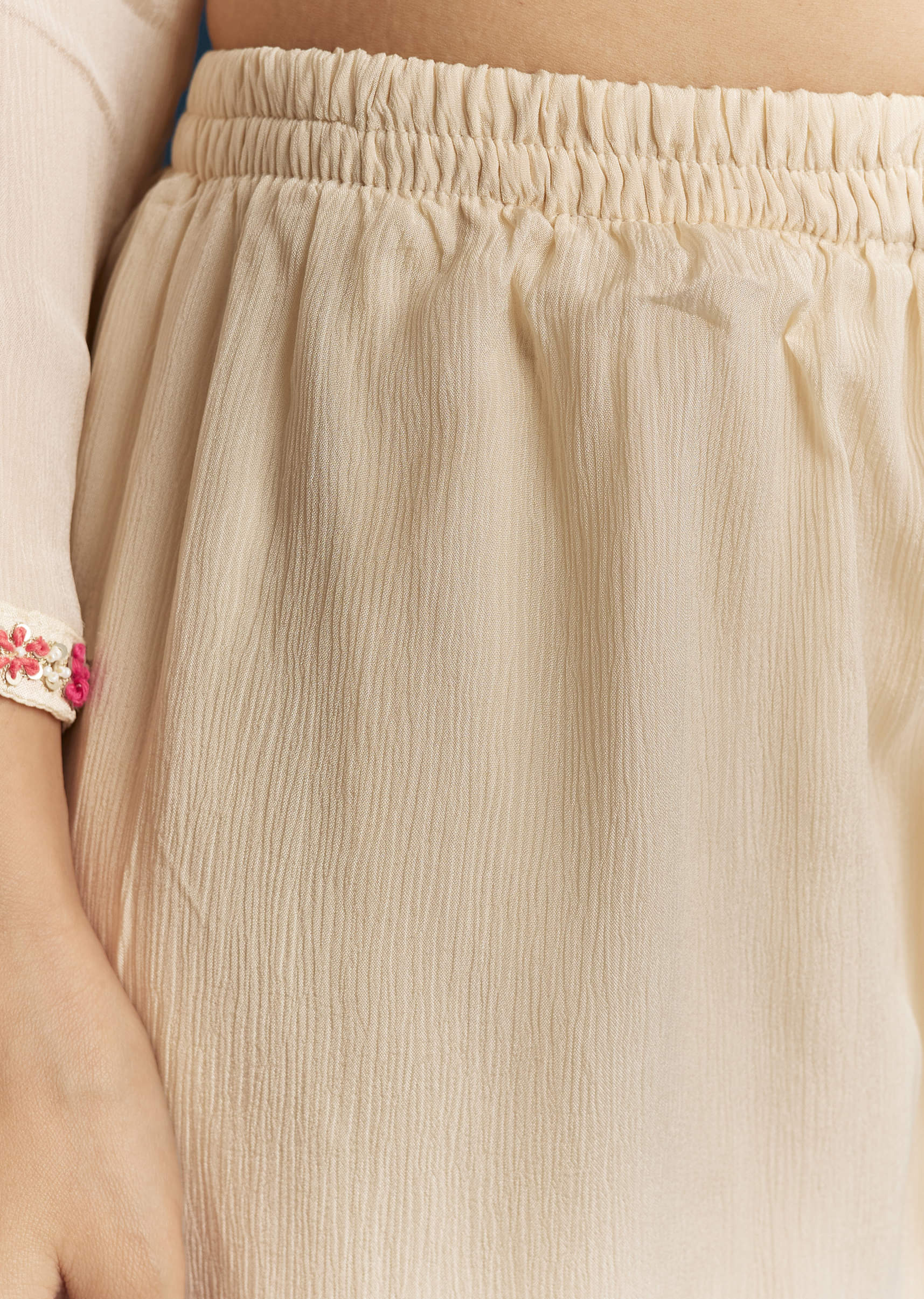 Off White Chinon Indo Western Top And Sharara Set With Zardosi Work - Image 6