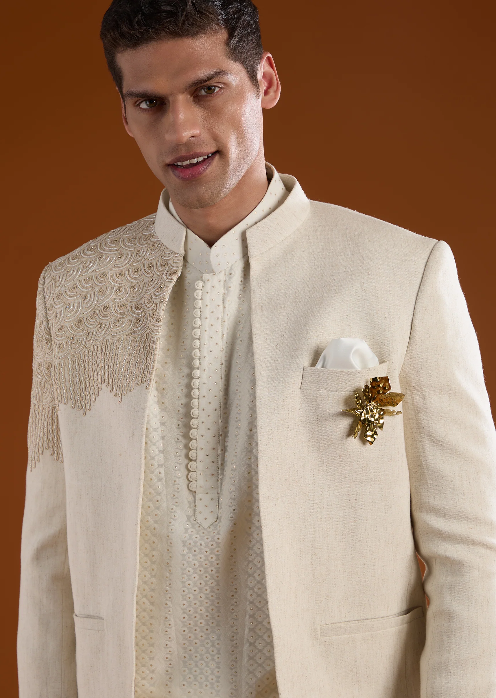 Off White Classic Kurta Jacket Set - Image 2