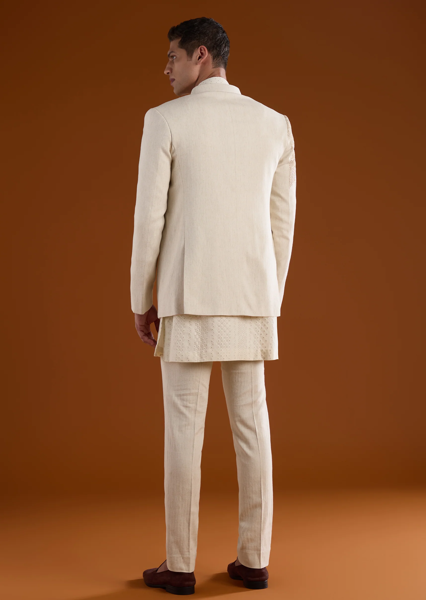 Off White Classic Kurta Jacket Set - Image 5