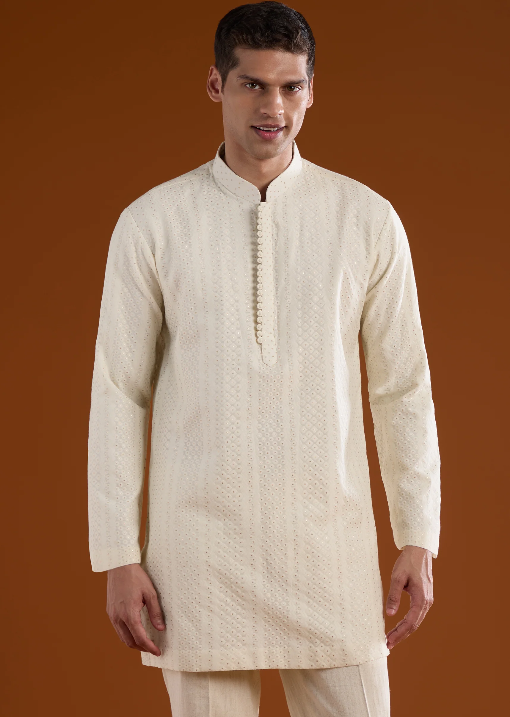 Off White Classic Kurta Jacket Set - Image 6