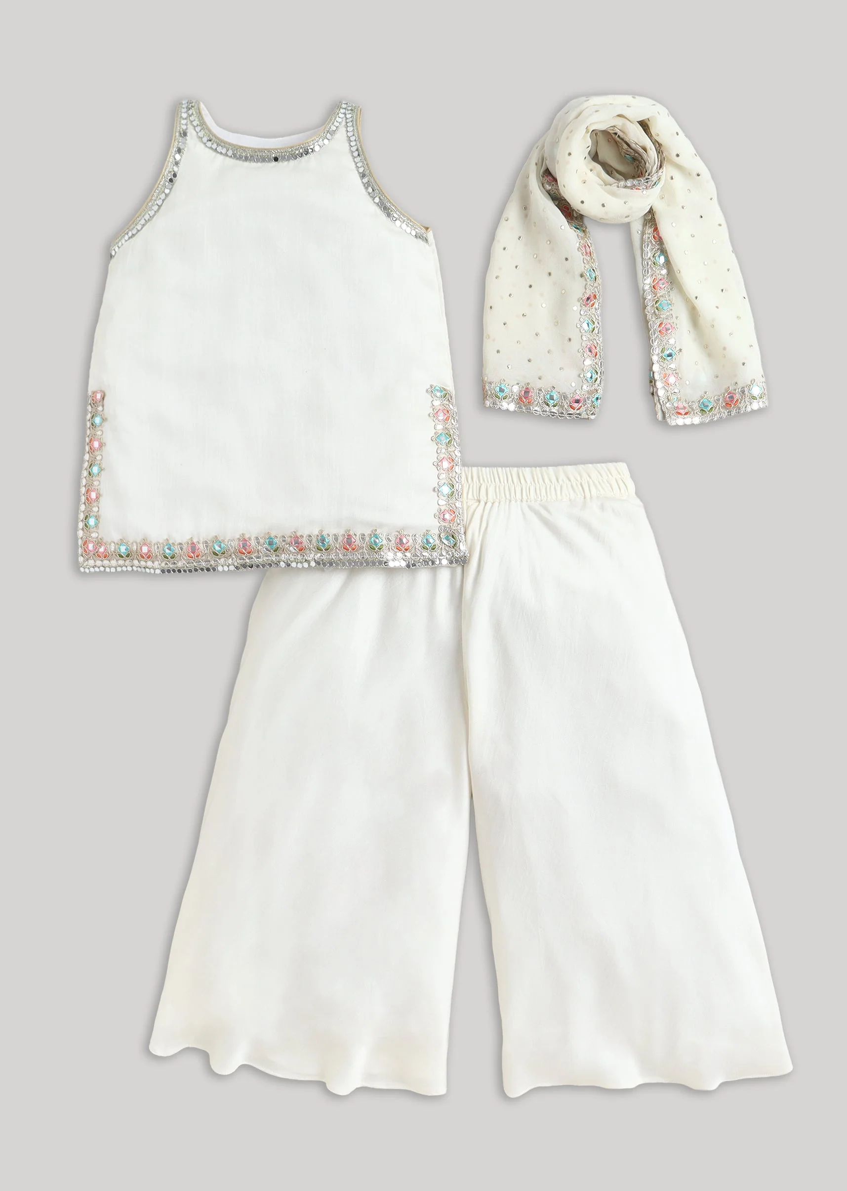 Off White Cotton Salwar Suit With Mirror Accents