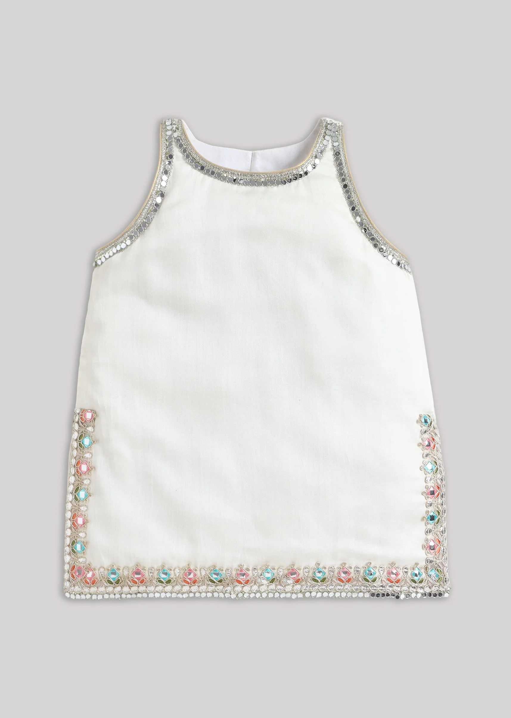 Off White Cotton Salwar Suit With Mirror Accents - Image 2