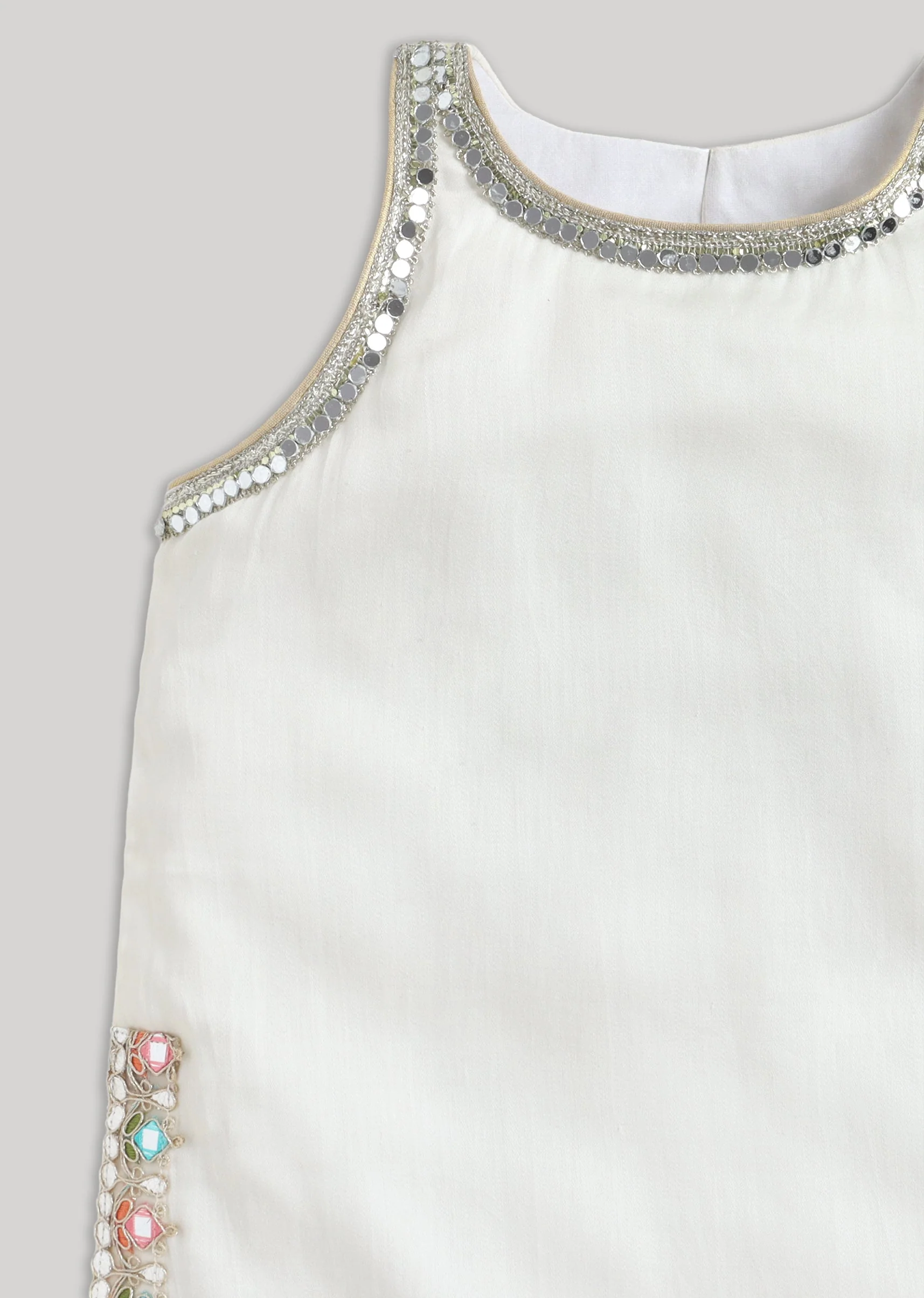Off White Cotton Salwar Suit With Mirror Accents - Image 4
