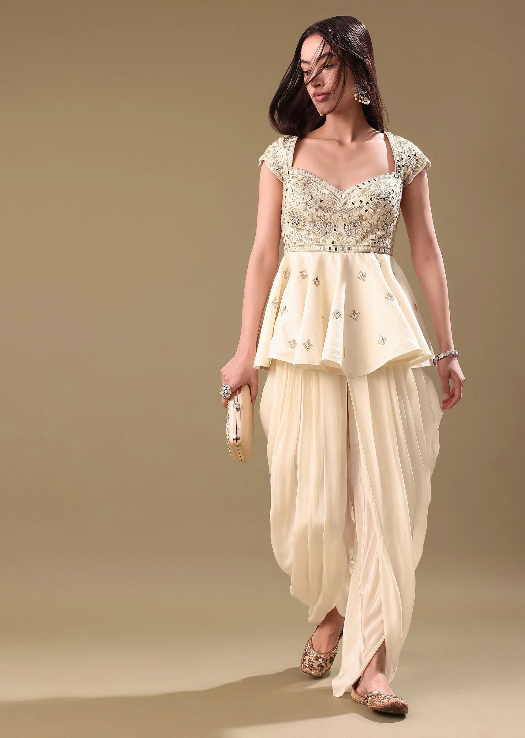 Off White Dhoti With Embroidered Top - Image 3