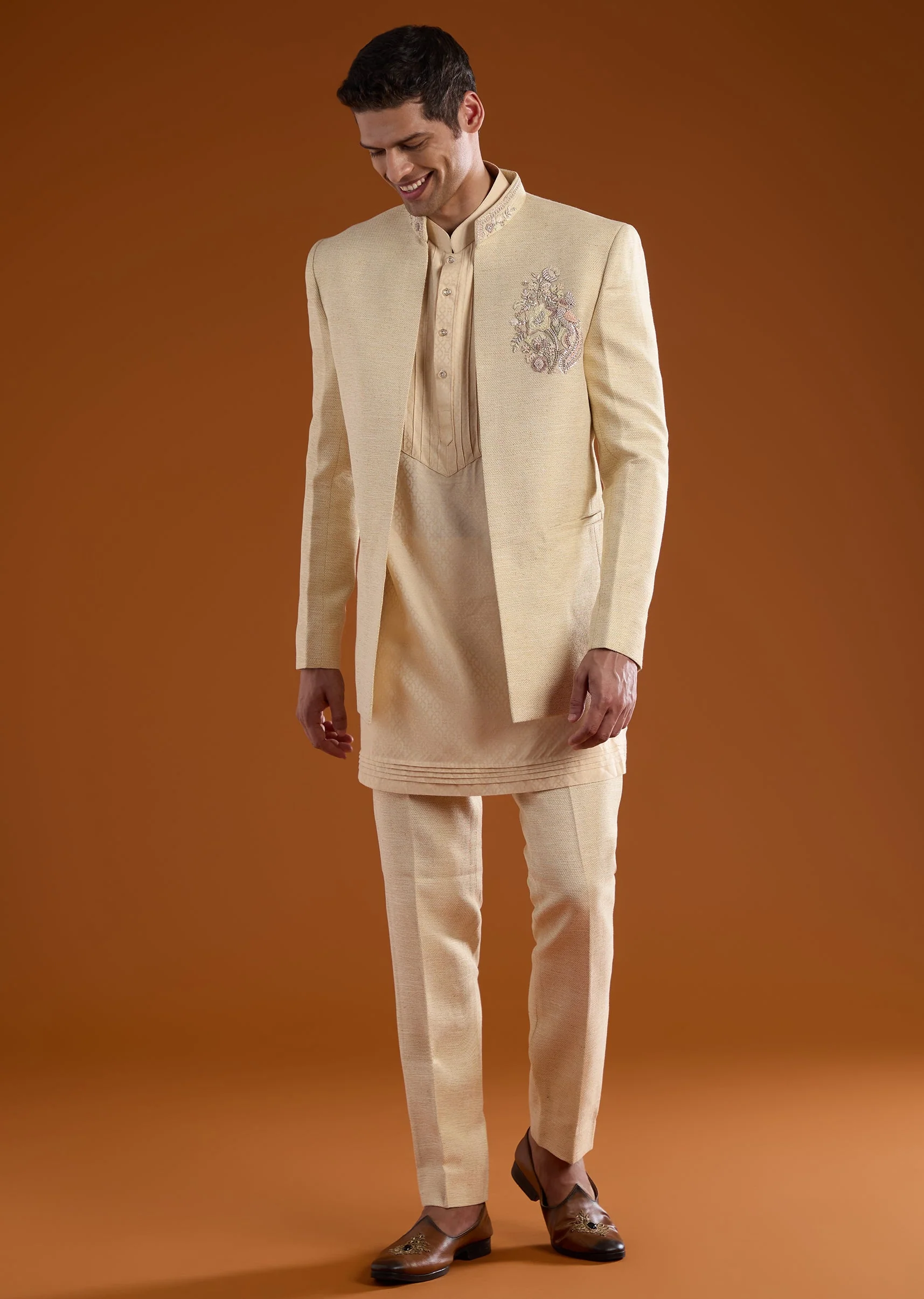 Off White Embellished Jodhpuri Kurta Set with Zardozi Work - Image 2