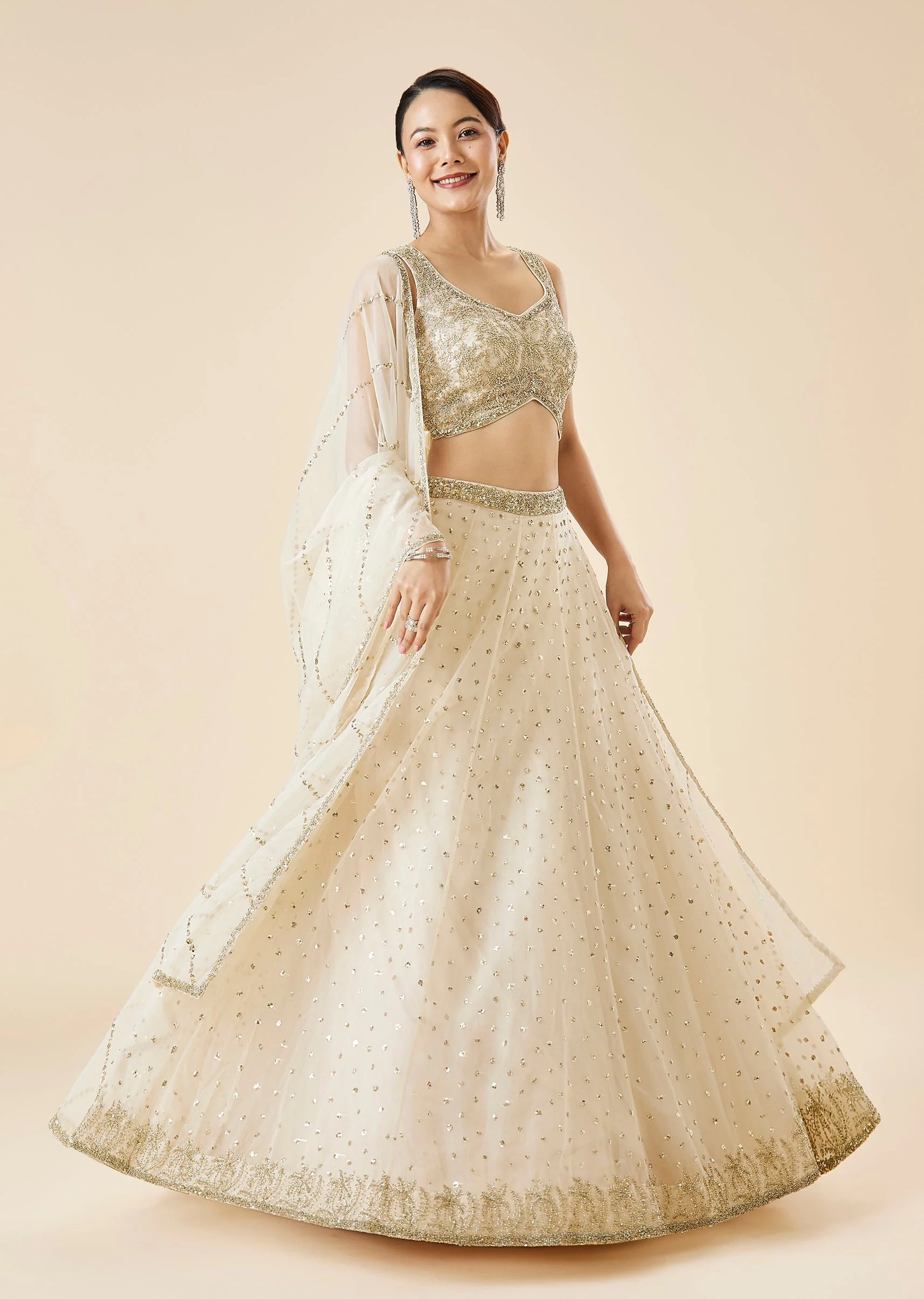 Off White Embroidered Bridal Lehenga Set With Dupatta - Image 4