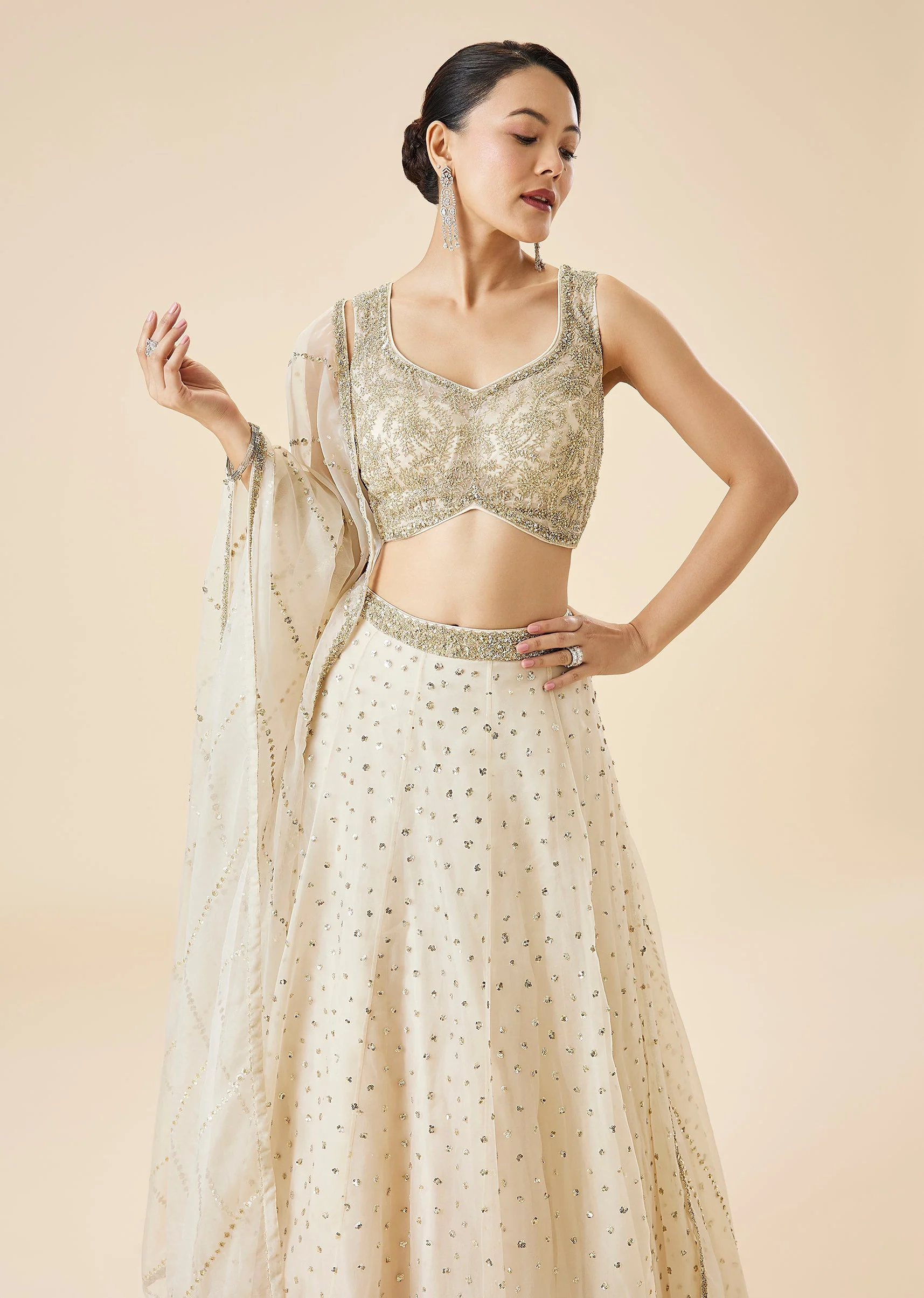 Off White Embroidered Bridal Lehenga Set With Dupatta - Image 5