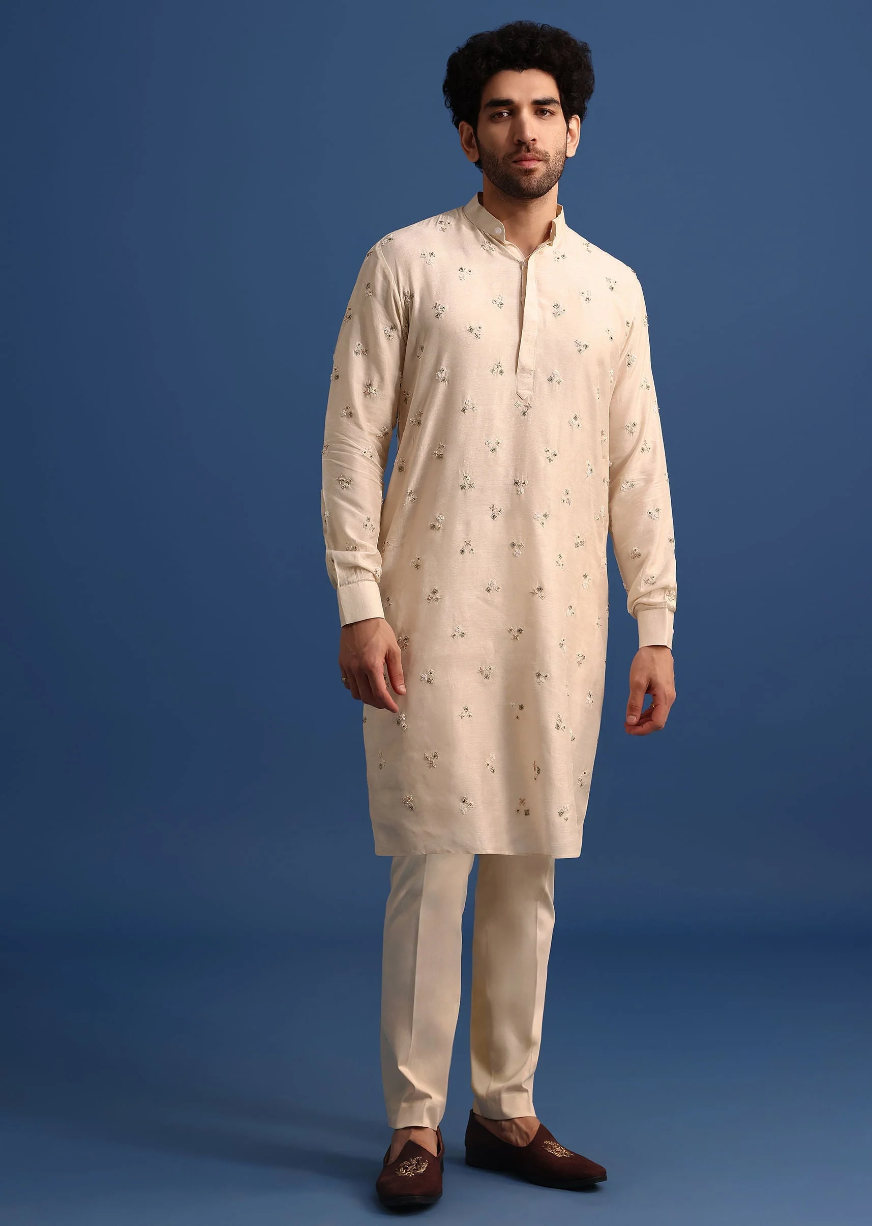 Off White Embroidered Linen Kurta Jacket Set - Image 6