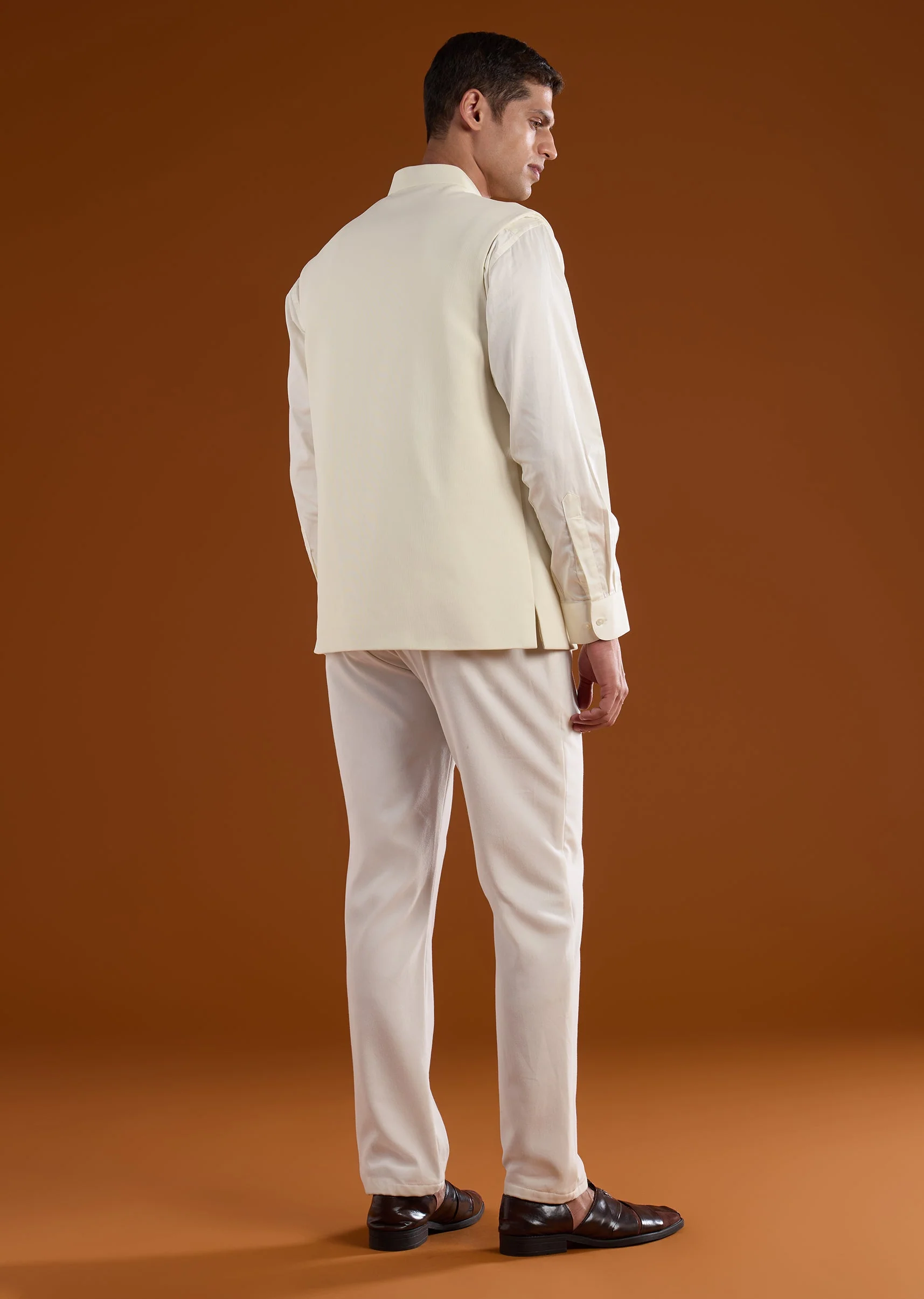 Off-White Embroidered Silk Kurta Jacket Set - Image 5