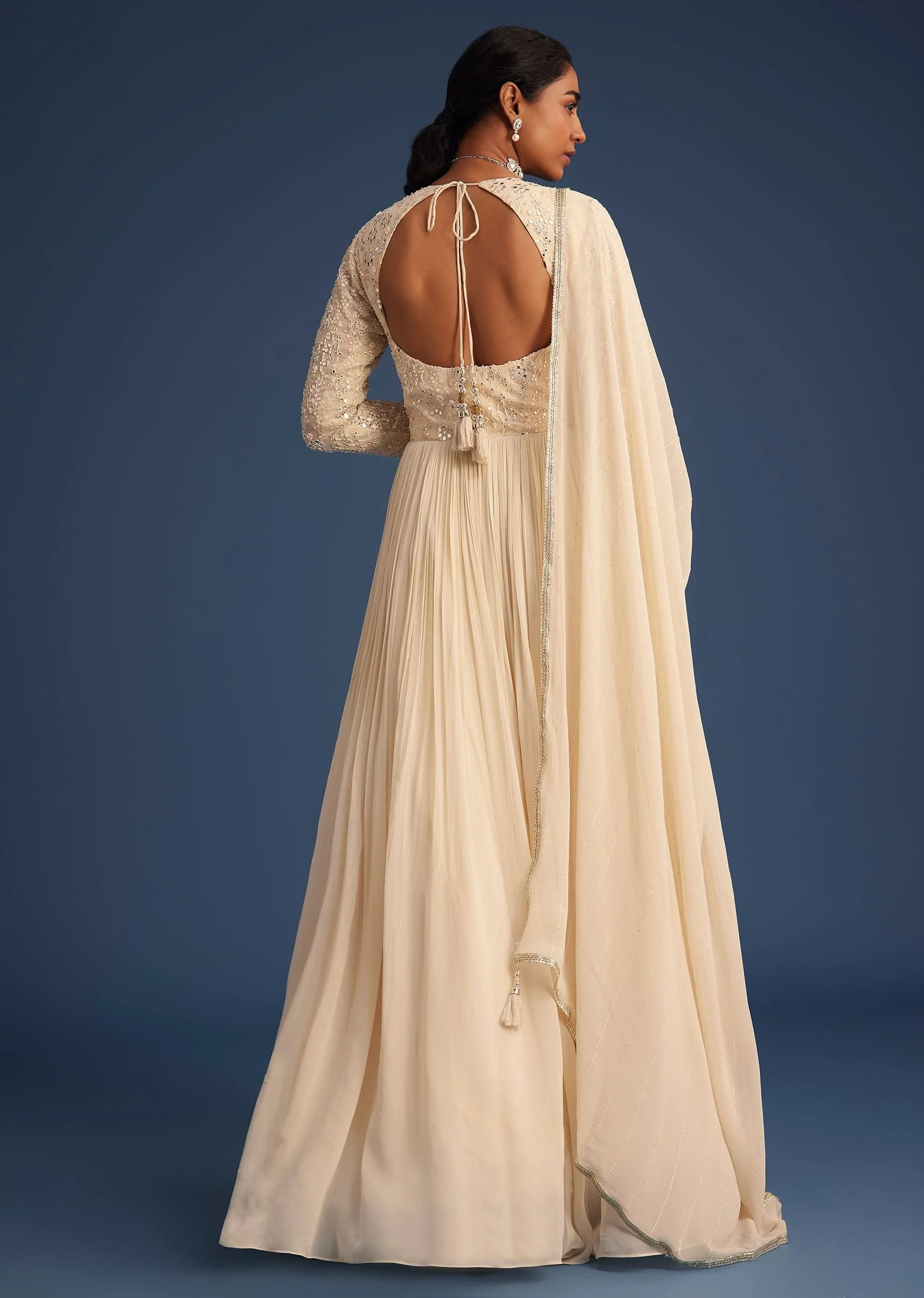 Off White Georgette Embellished Anarkali With Dupatta - Image 5