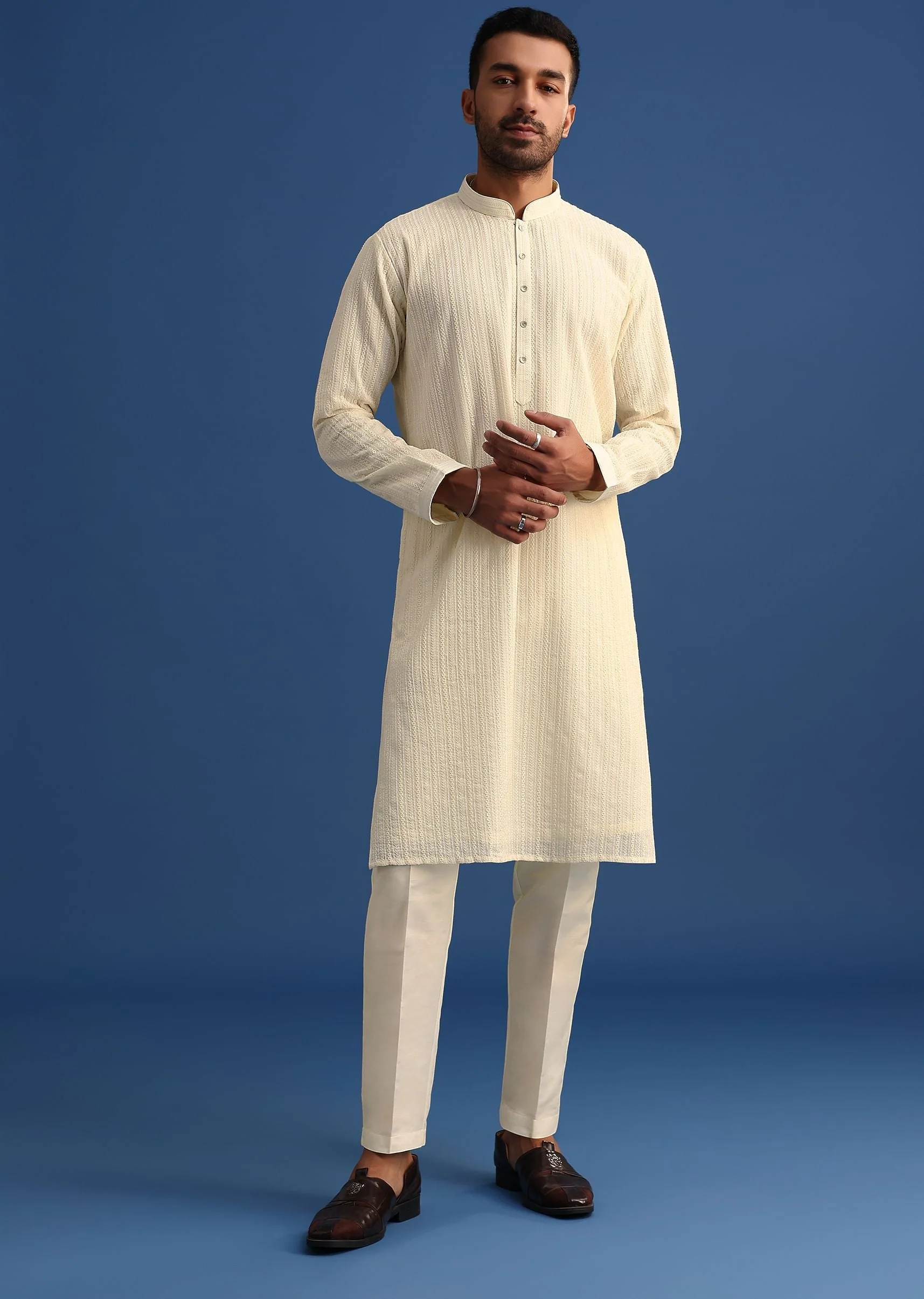 Off White Georgette Embroidered Kurta Set - Image 2