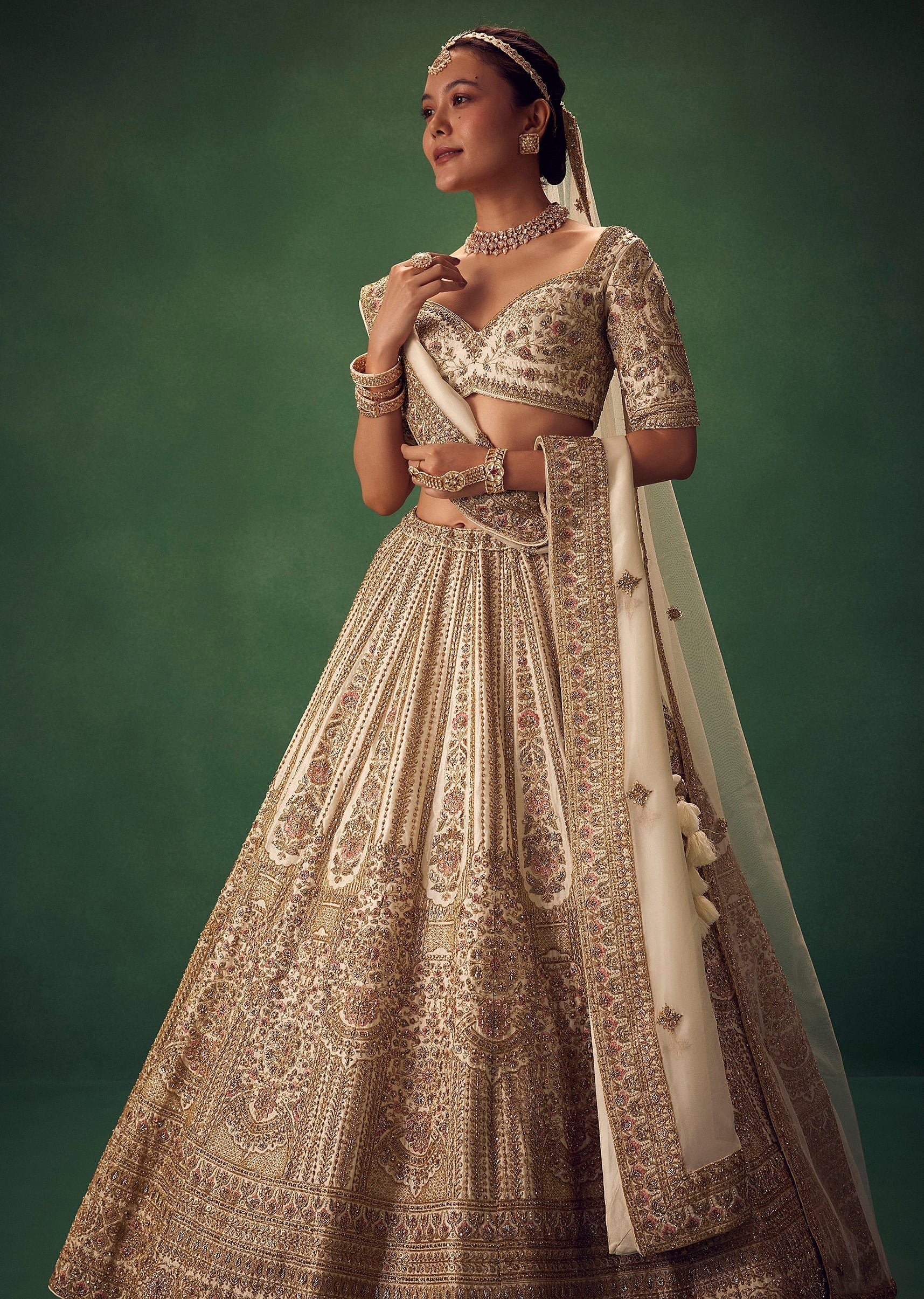 Off White Hand Embroidered Lehenga Set - Image 2