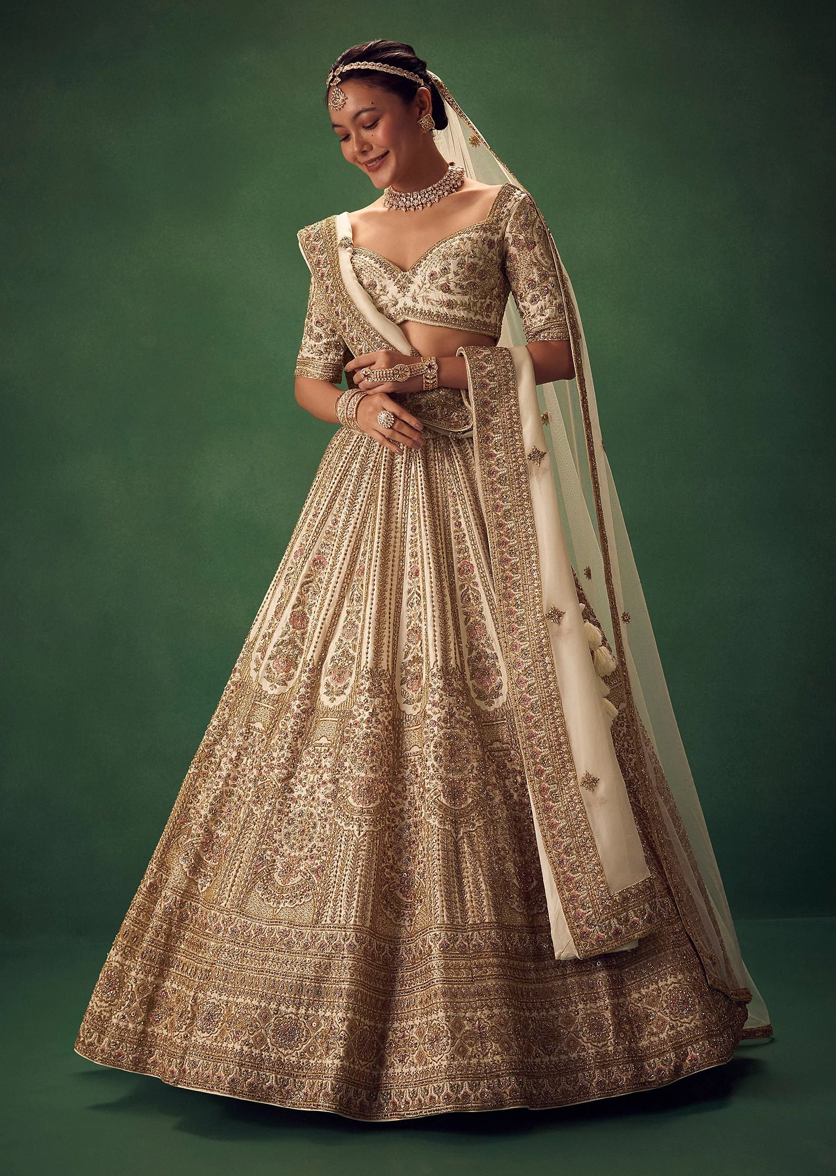 Off White Hand Embroidered Lehenga Set - Image 3
