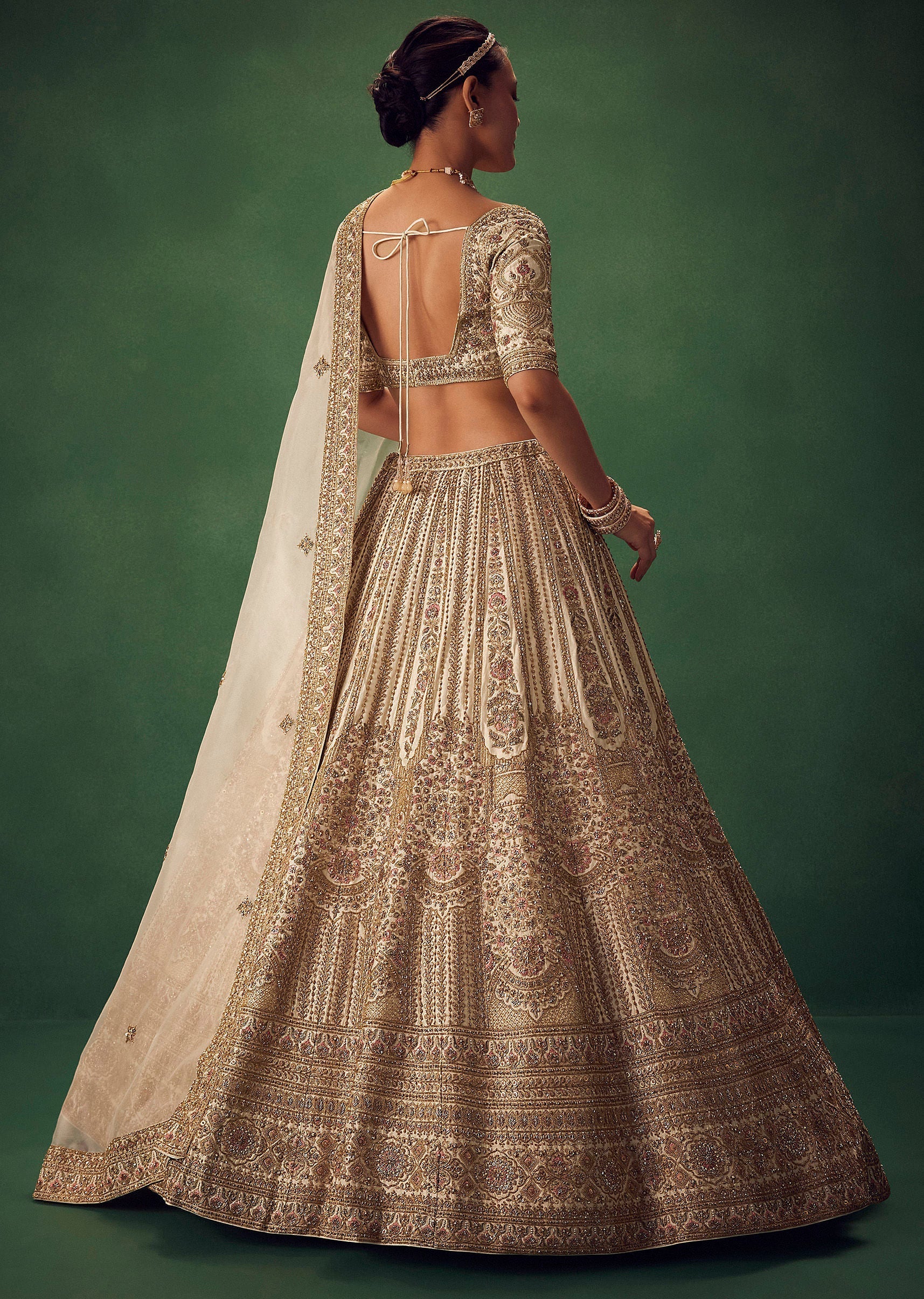 Off White Hand Embroidered Lehenga Set - Image 6