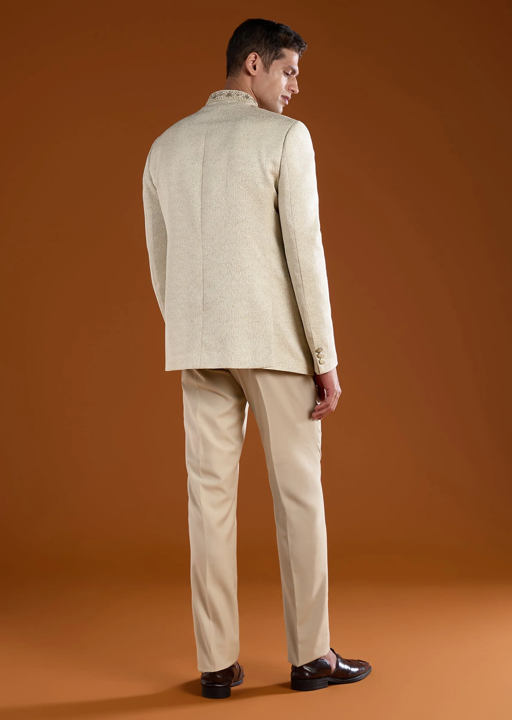 Off White Jodhpuri and Pant Set in Viscose - Image 5