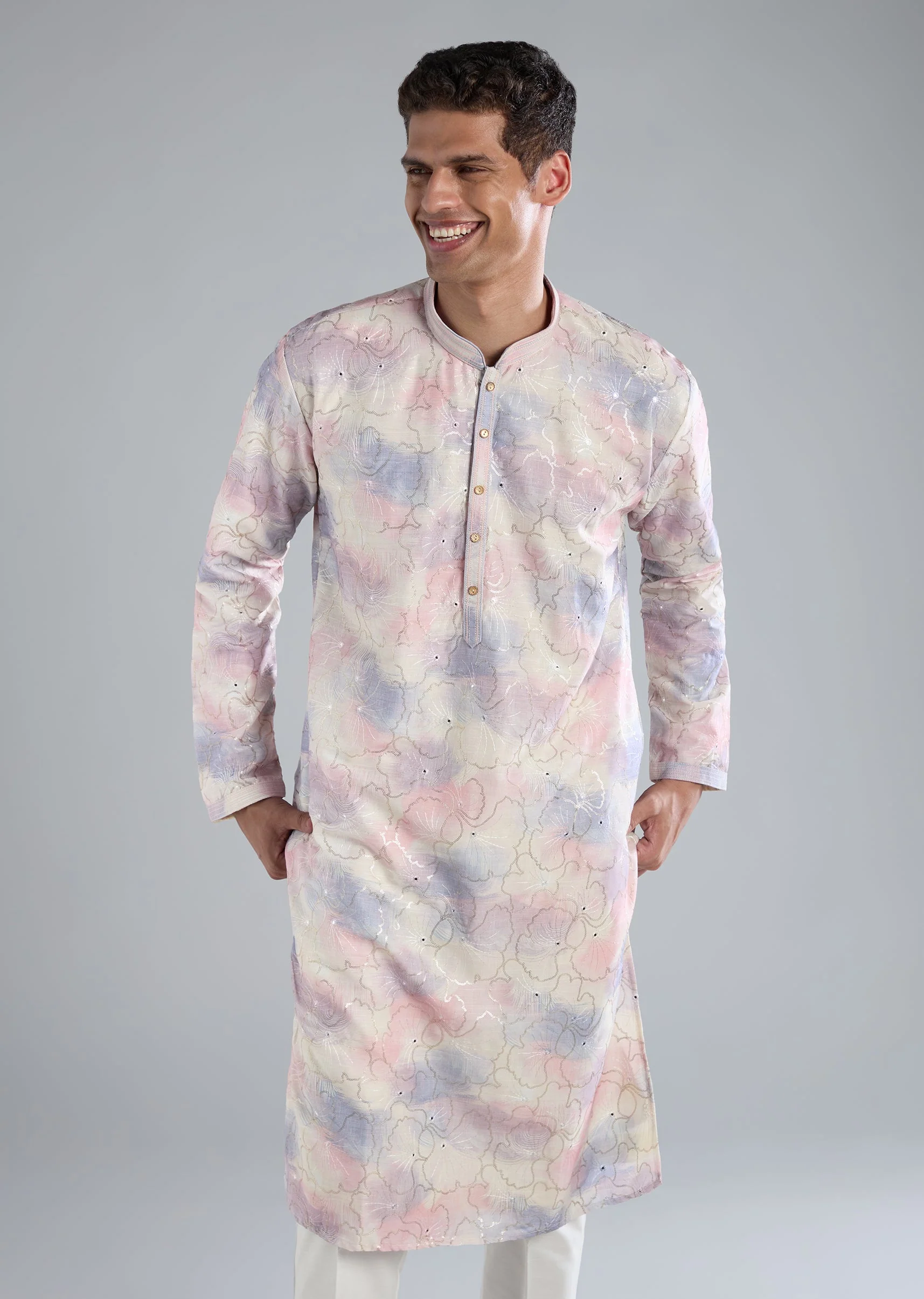 Off White Kurta Set With Thread Resham And Sequin Detailing - Image 4