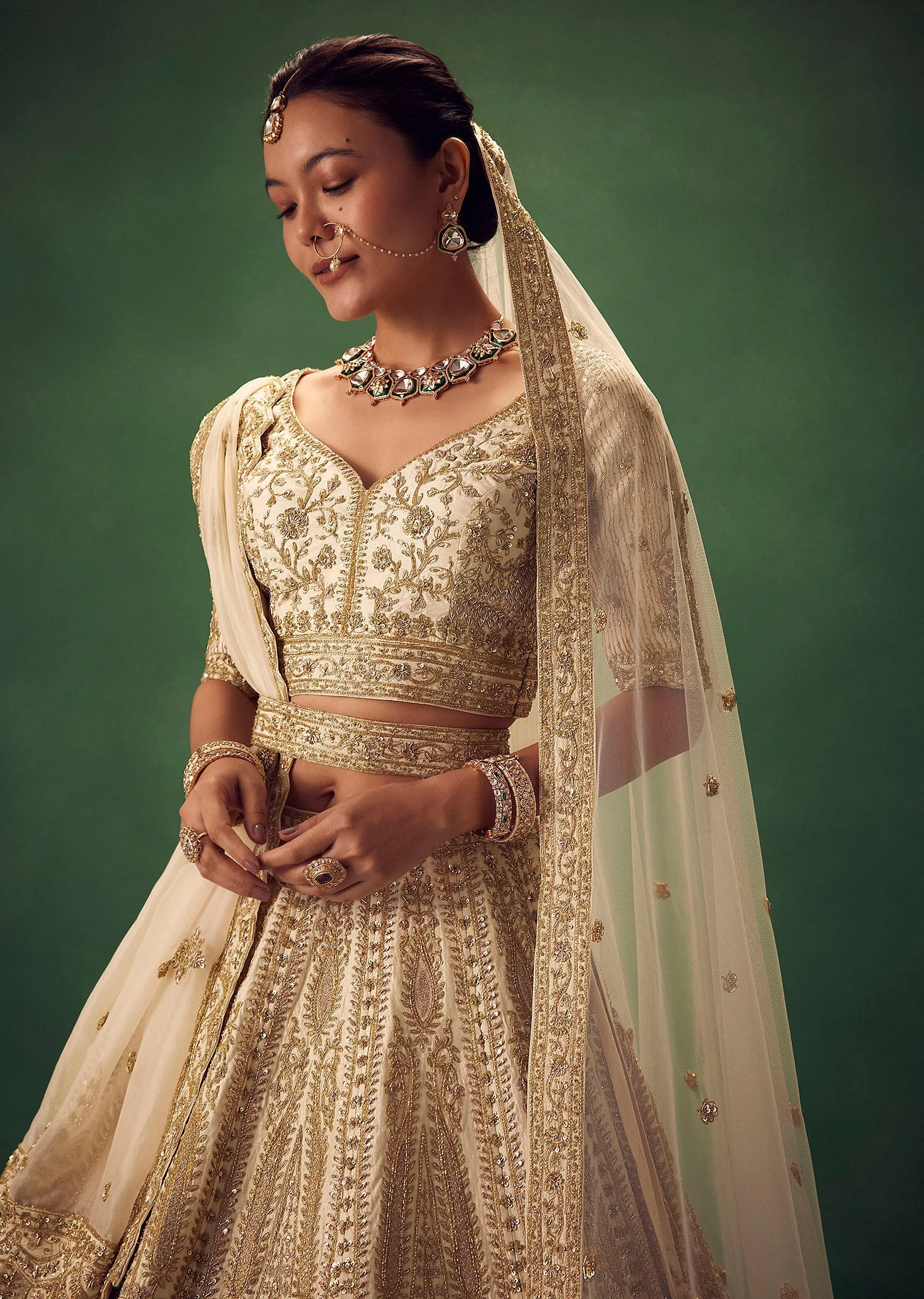 Off White Lehenga Set With Zari And Sequins Work - Image 2